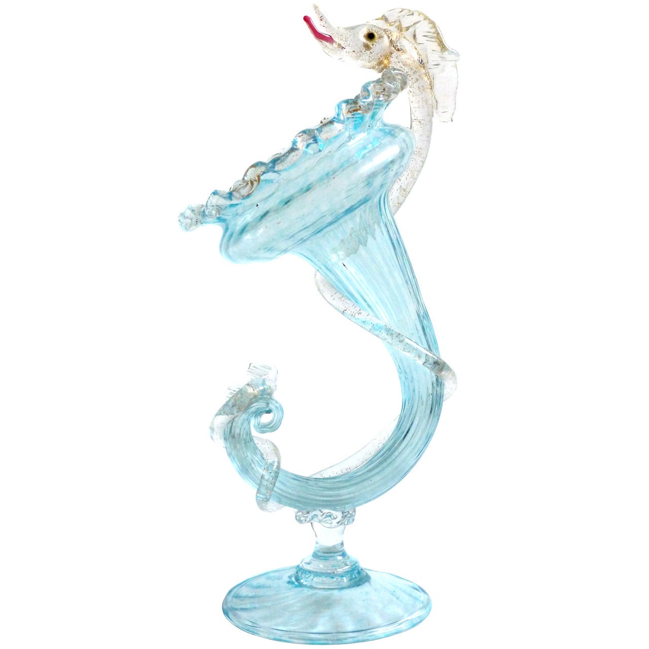 Antique Salviati Venetian Murano Gold Sea Serpent Italian Art Glass Flower Vase