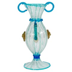 Antique Salviati Venetian Serpentine Double-Handled Vase with Lions, Italy 1870s