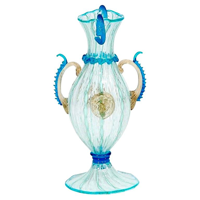Antique Salviati Venetian Serpentine Double-Handled Vase with Lions, Italy 1870s