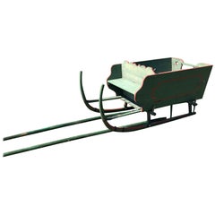 Antique Salzburg Sledge in Green with Heart Carvings