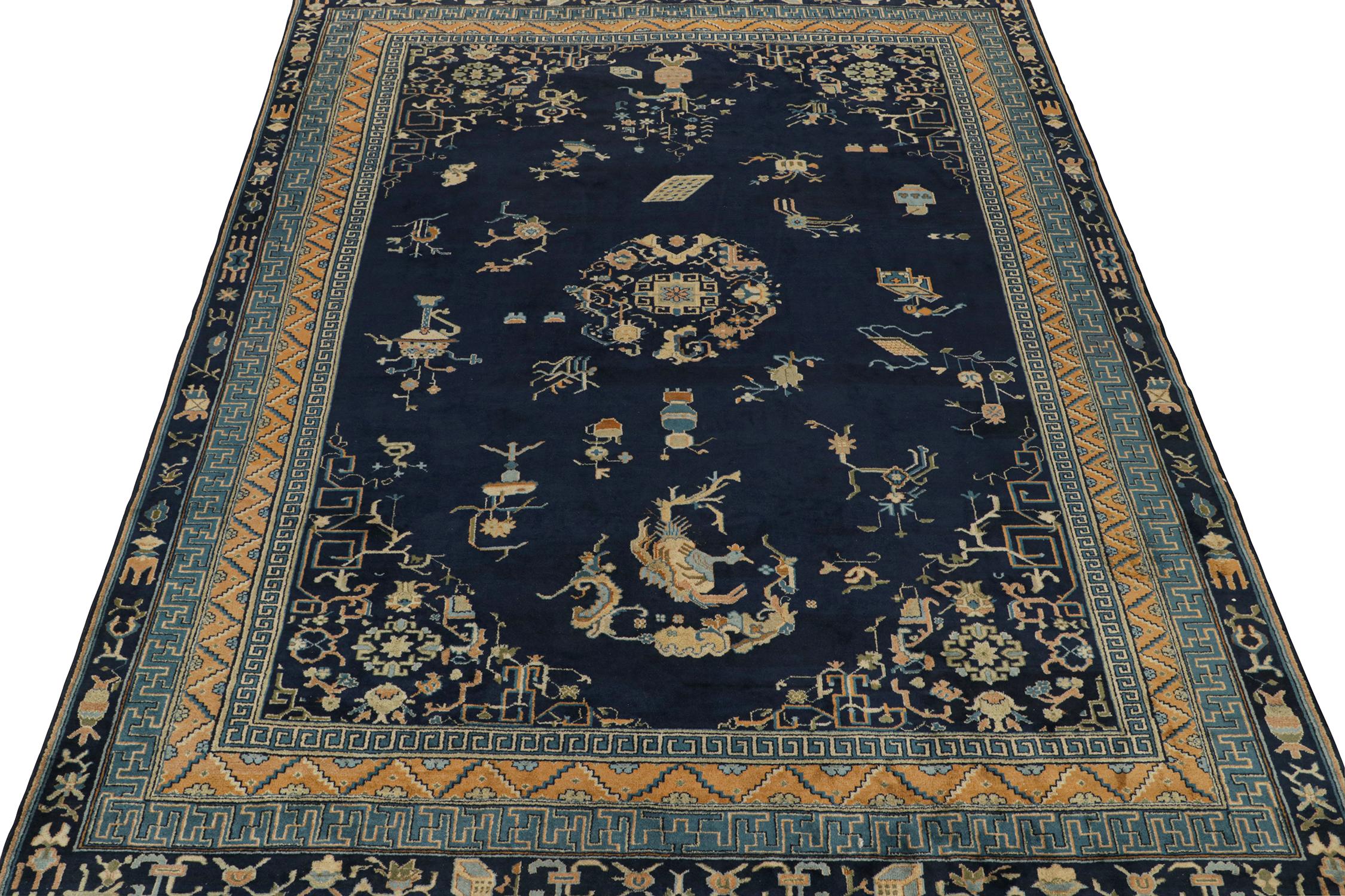 This antique 11x13 IndoChinese Samarkand rug is a rare new addition to Rug & Kilim’s prized classic curations. Hand-knotted in wool, it originates circa 1920-1930. 

Further on the Design: 

This piece boasts the maximalist Chinese Deco style of the