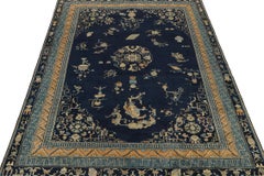 Antique Samarkand Art Deco Rug in Navy Blue with Medallions by Rug & Kilim