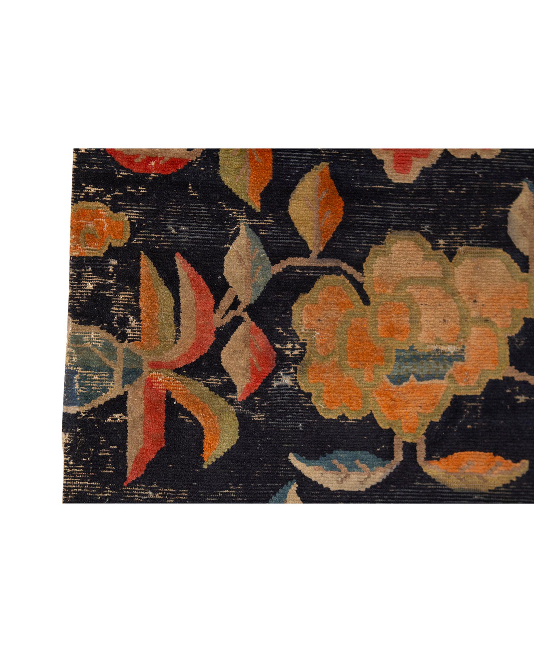 Tabriz Antique Persian Fine Traditional Handwoven Luxury Wool Navy Rug For Sale