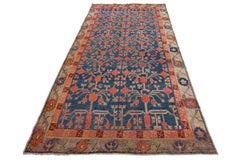 Antique Samarkand Handmade Wool Rug In Blue With Allover Motif