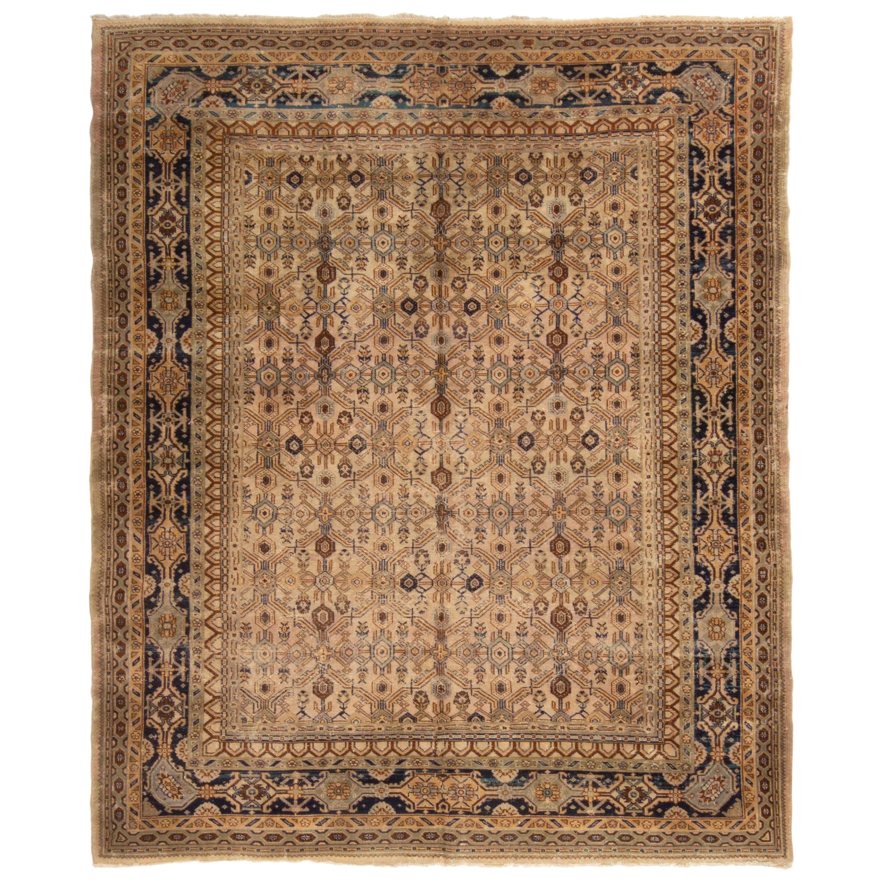 Antique Samarkand Khotan 1920 Geometric Wool Rug