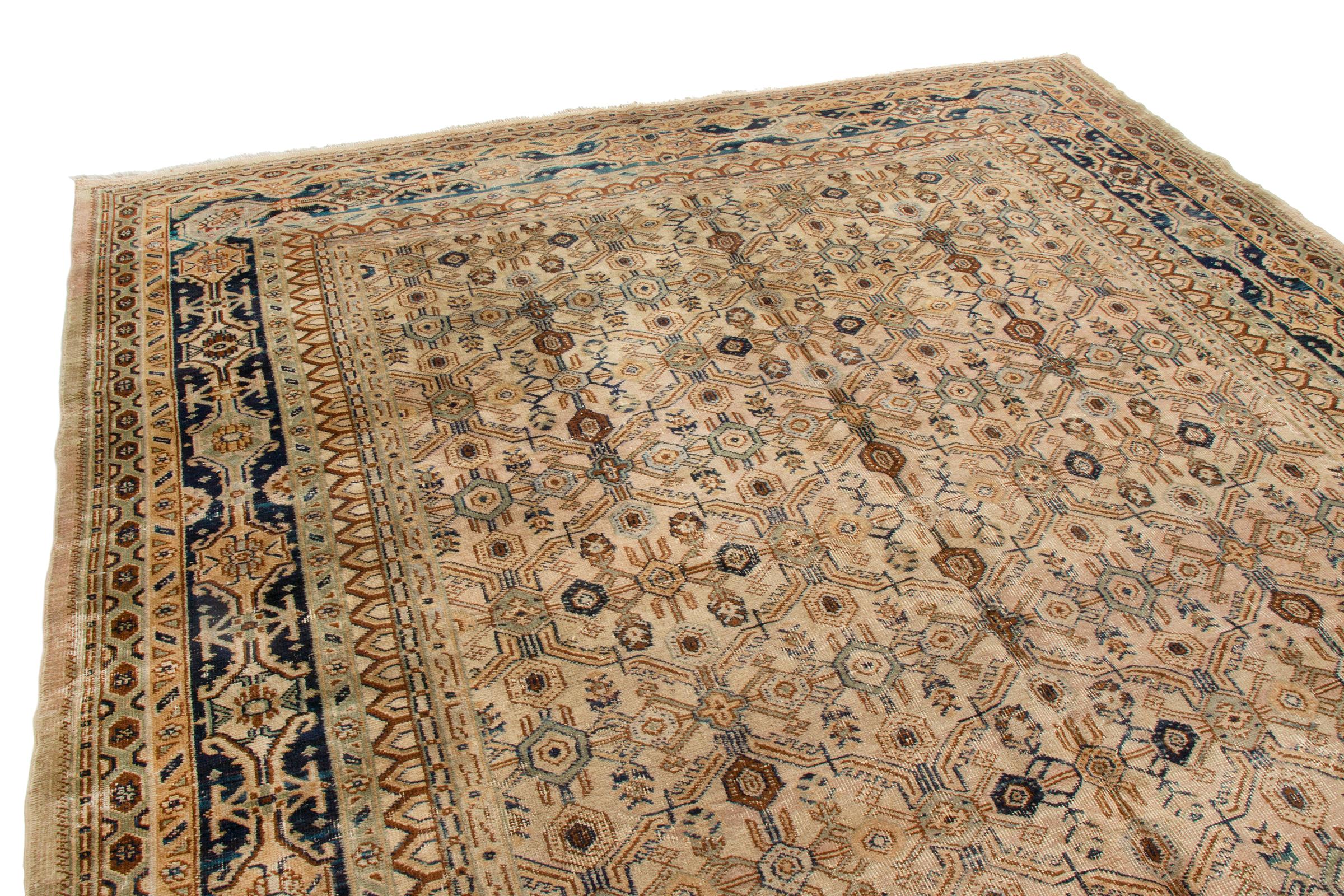 Turkish Antique Samarkand Khotan 1920s Geometric Wool Rug