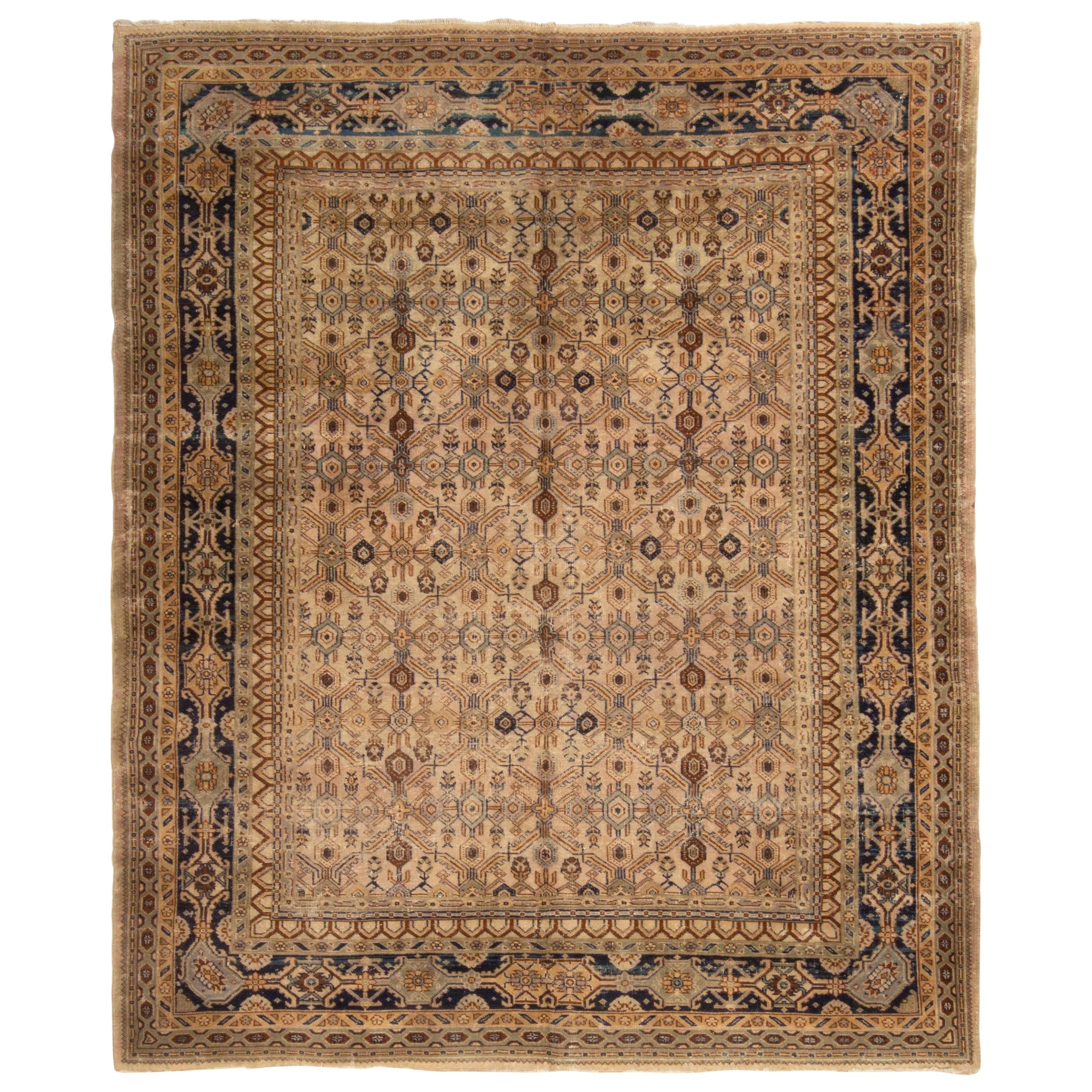 Antique Samarkand Khotan 1920s Geometric Wool Rug
