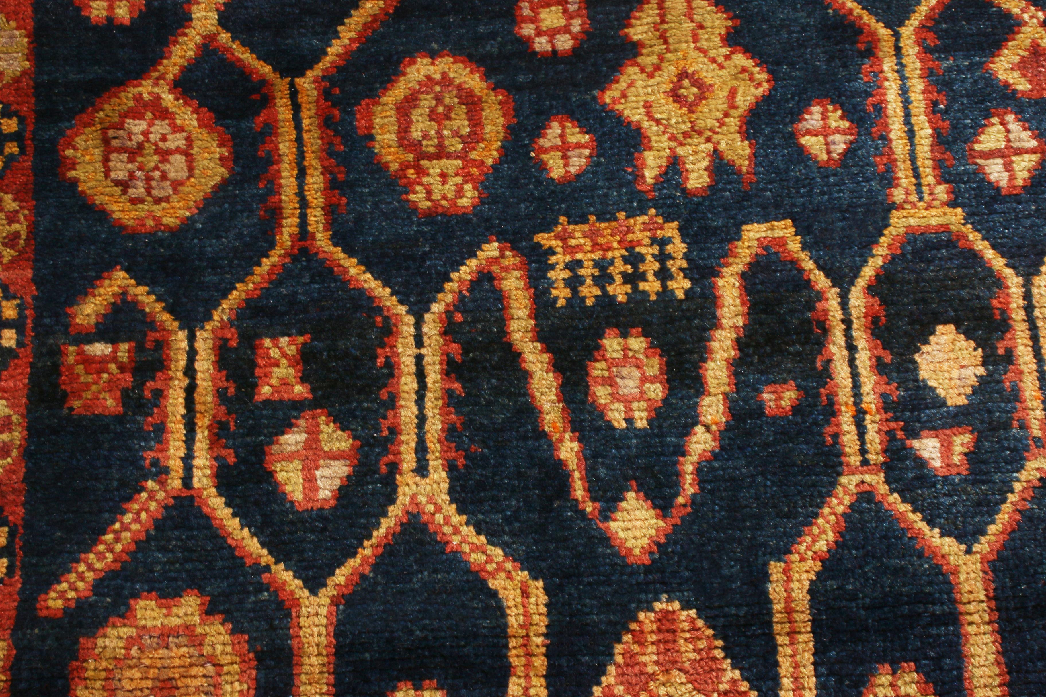 East Turkestani Antique Samarkand Khotan Traditional Red and Blue Wool Rug