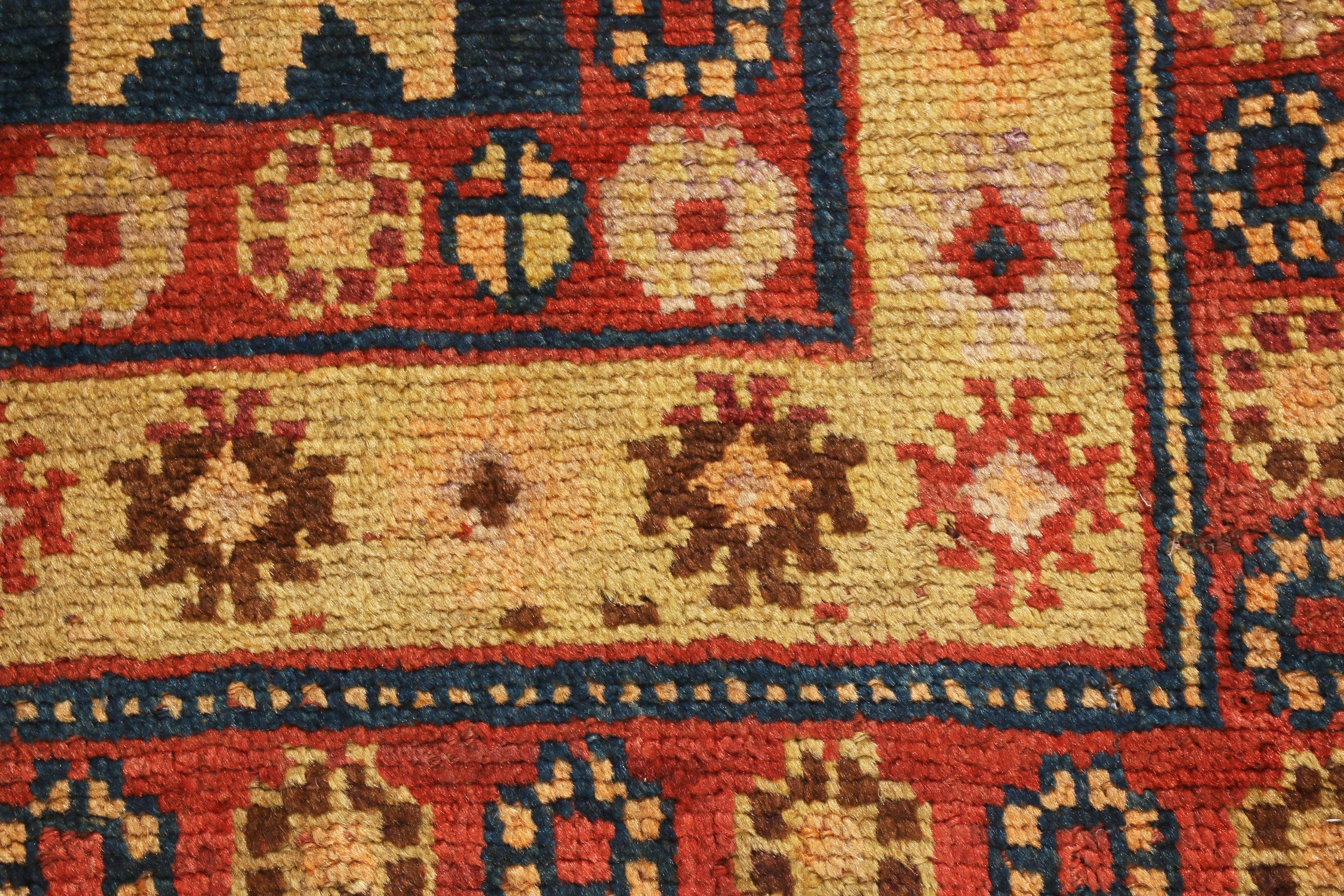 Antique Samarkand Khotan Traditional Red and Blue Wool Rug In Good Condition In Long Island City, NY
