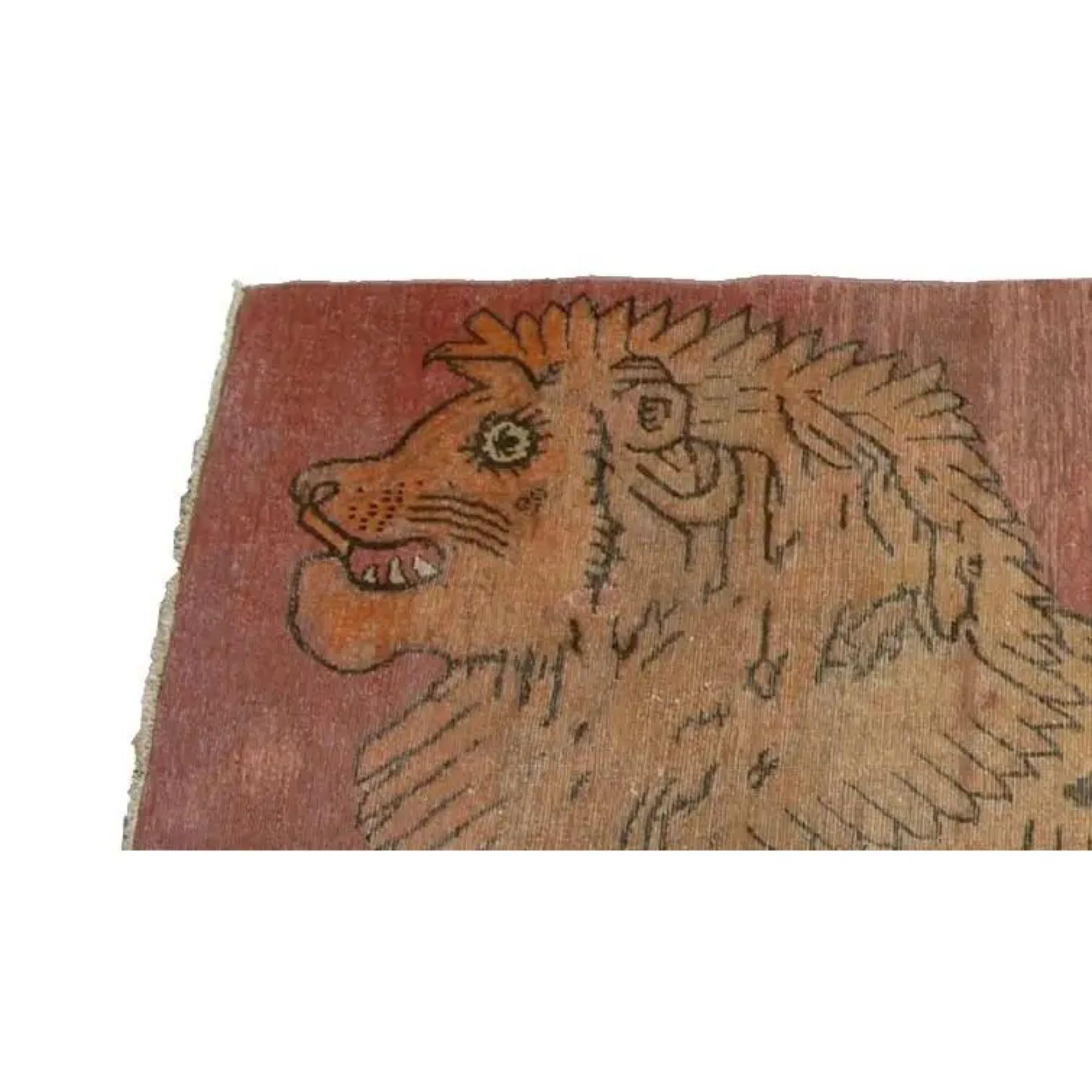 Antiker Samarkand-Teppich im Löwendesign - 6'6'' X 4'4'' (Khotan) im Angebot