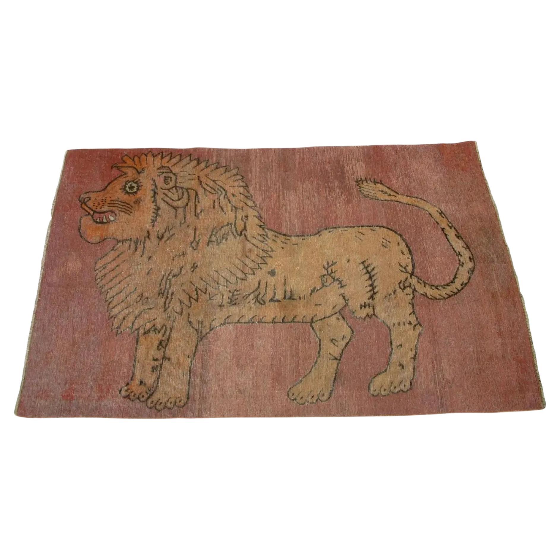 Antiker Samarkand-Teppich im Löwendesign - 6'6'' X 4'4''
