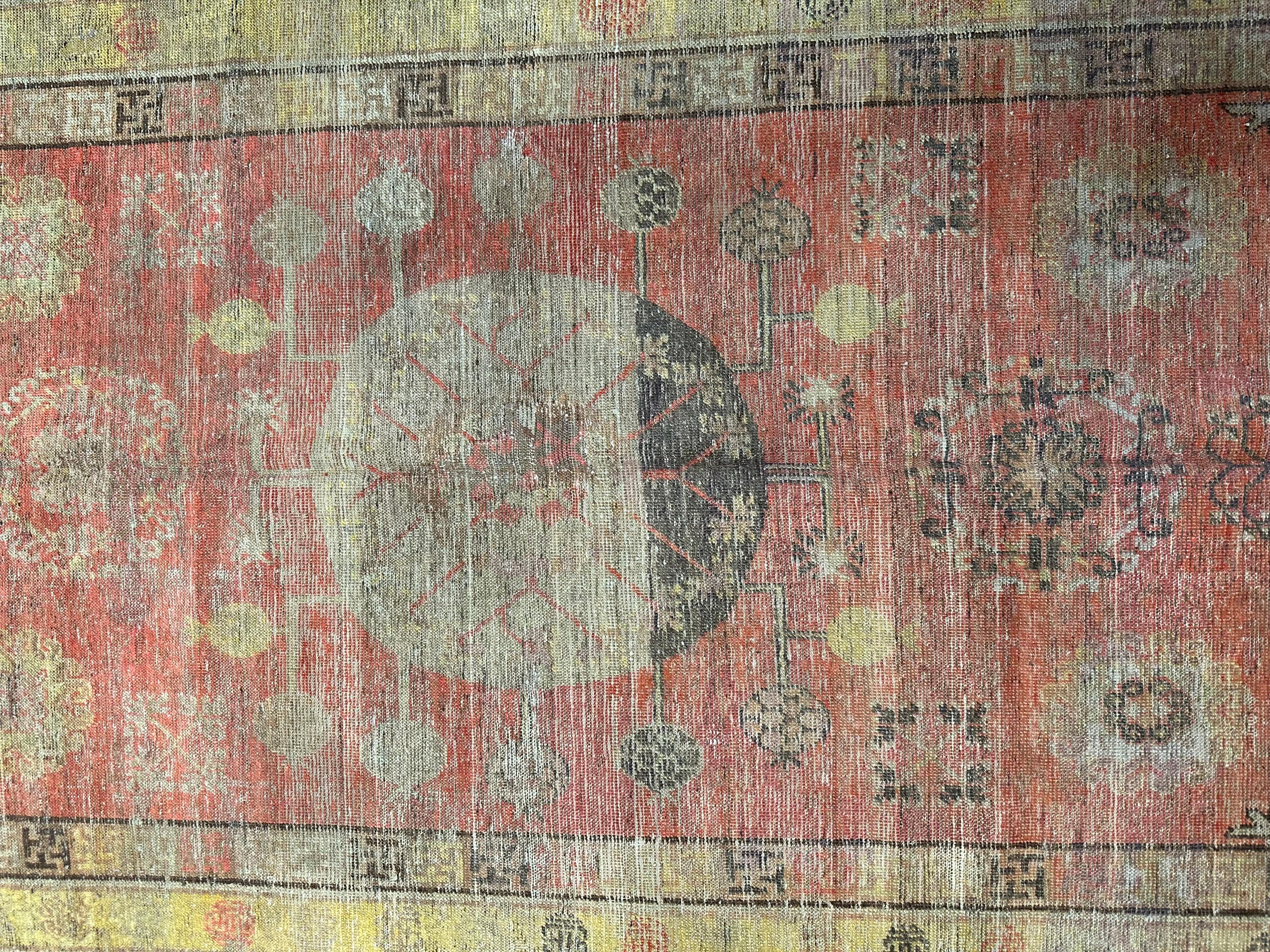Antiker usbekischer Samarkand-Teppich 8'10'' X 4'7'', Stammes- und traditionell, antik und vintage, Wolle auf Baumwollbasis