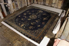 Antique Samarkand Rug Art Deco Blue and Gold Pattern by Rug & Kilim