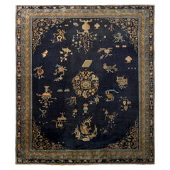 Tappeto antico Samarcanda Art Deco con motivo blu e oro di Rug & Kilim