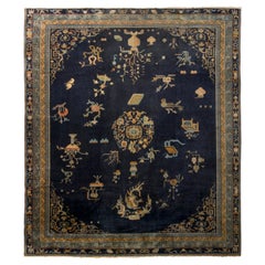  Antiker Samarkand-Teppich im Art-déco-Stil mit blauem und goldenem Muster von Teppich & Kelim