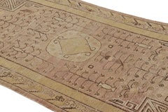 Antique Samarkand Rug in Brown, Pink, and Ochre Geometric Patterns - Rug & Kilim