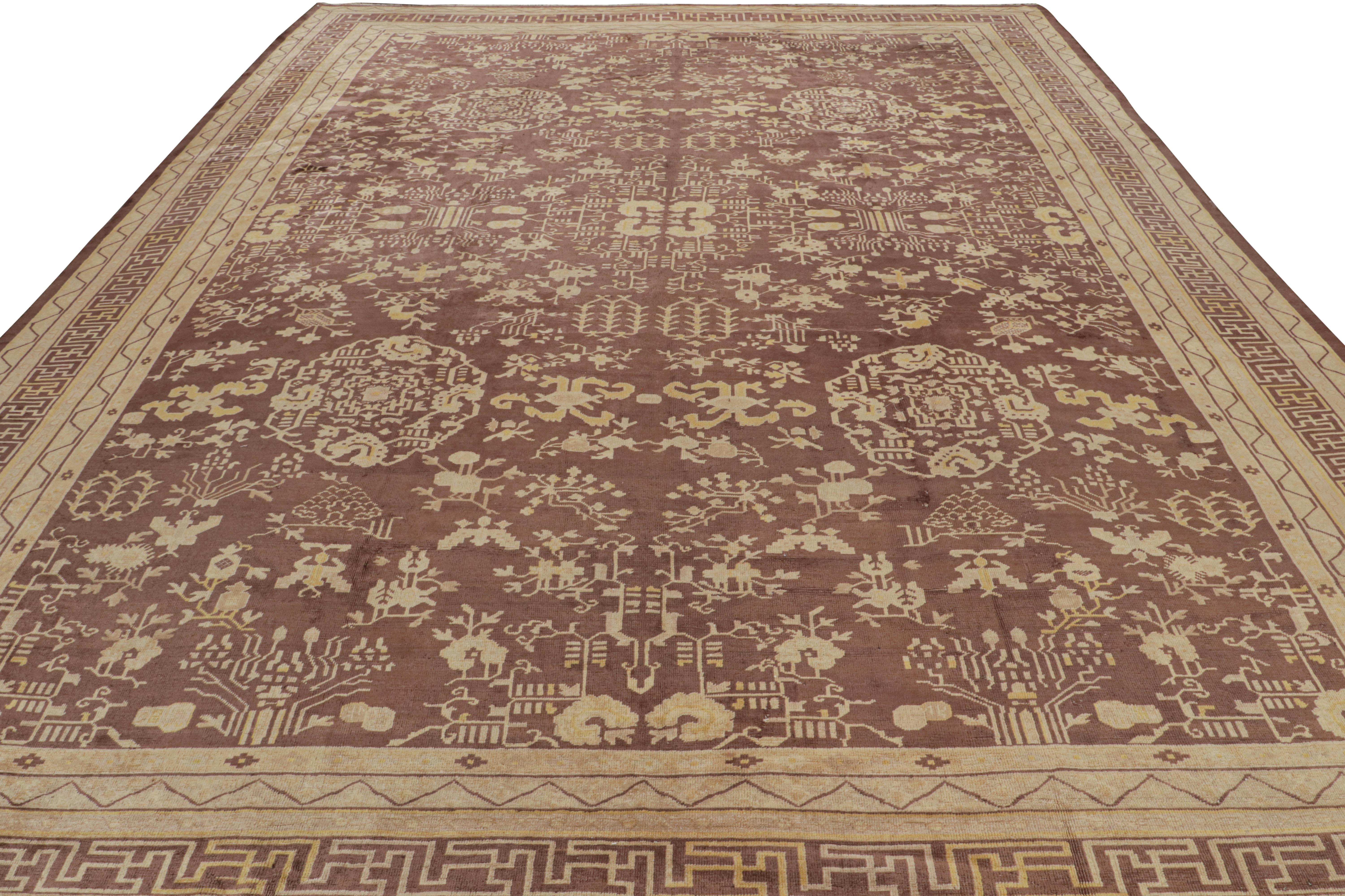 Hand-knotted in wool, an antique 12x16 Samarkand rug originating circa 1920-1930 - latest to join Rug & Kilim’s repertoire of antique curations.

On the Design:

This rug is one of the most rare works of its provenance we’ve seen as a few remain