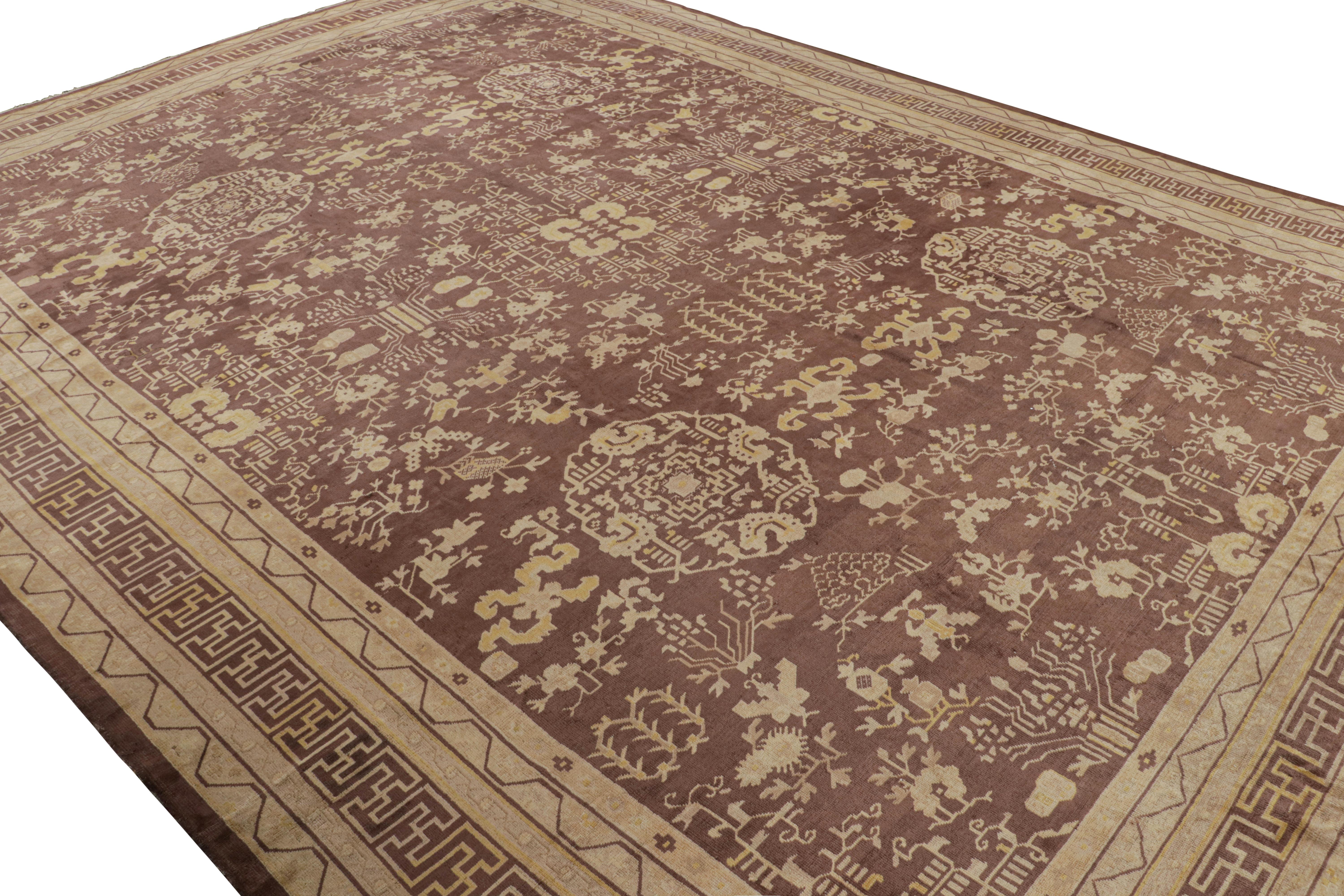 Turkestan Antique Samarkand Rug in Brown with Gold Patterns, from Rug & Kilim For Sale