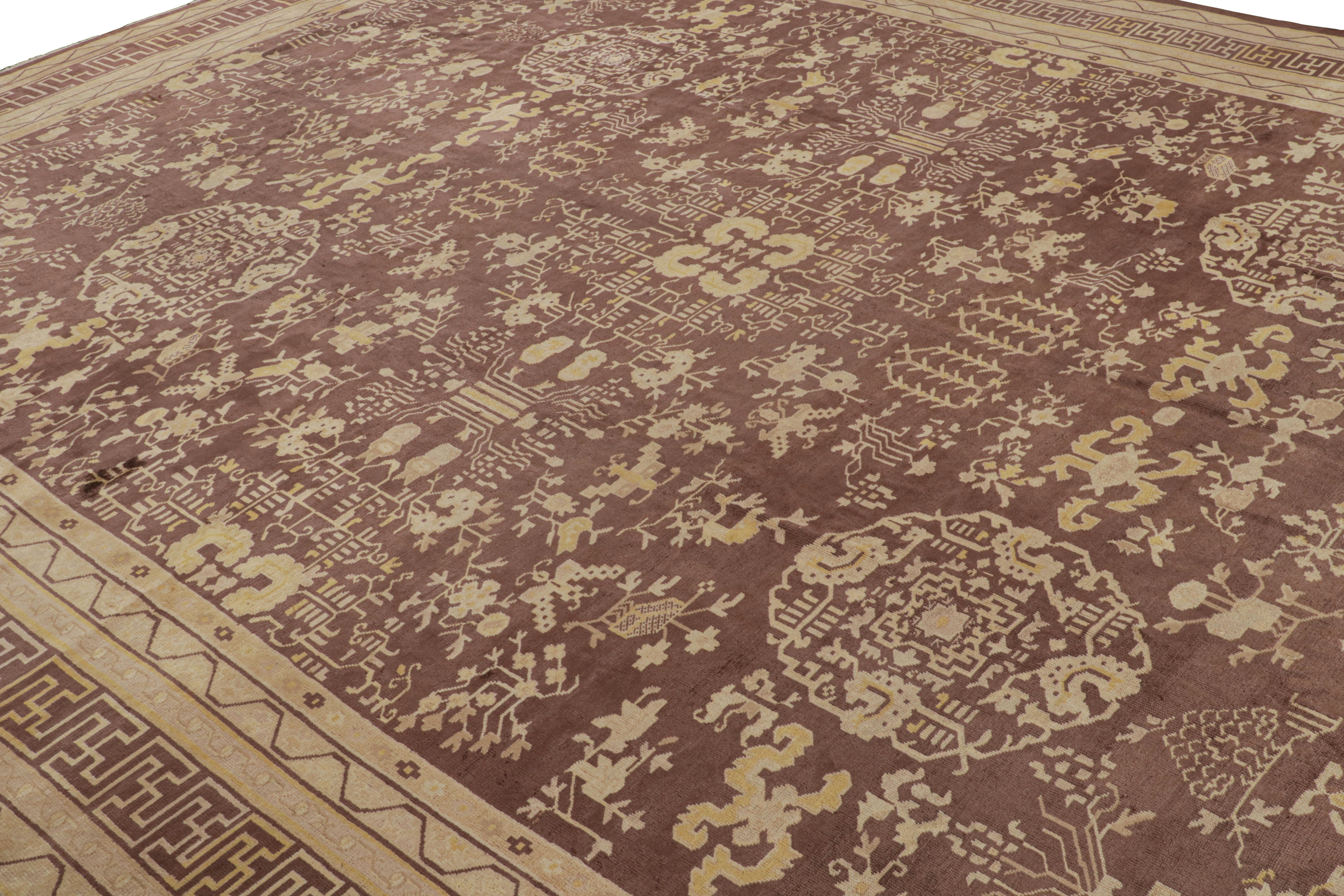 Hand-Knotted Antique Samarkand Rug in Brown with Gold Patterns, from Rug & Kilim For Sale