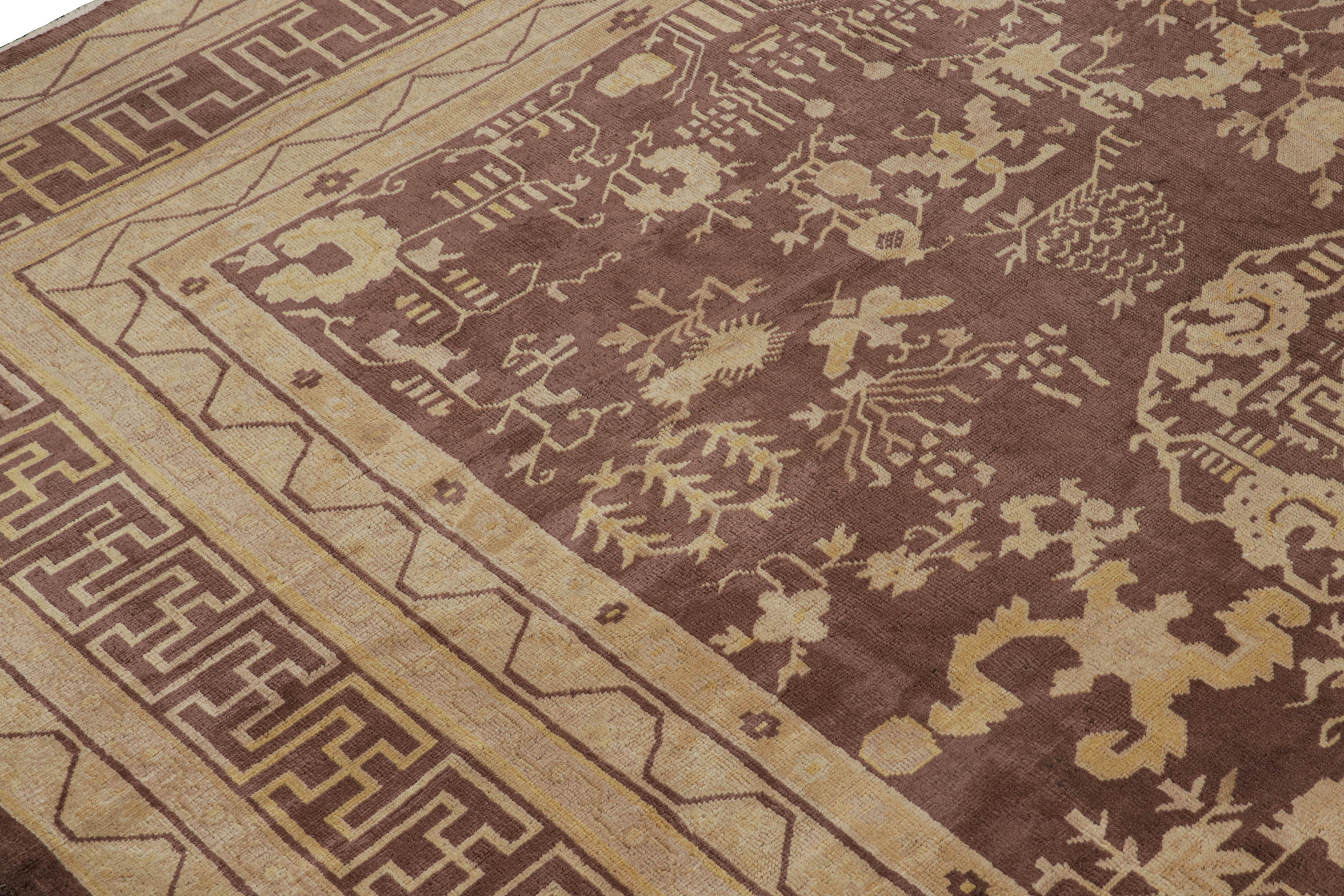 Early 20th Century Antique Samarkand Rug in Brown with Gold Patterns, from Rug & Kilim For Sale