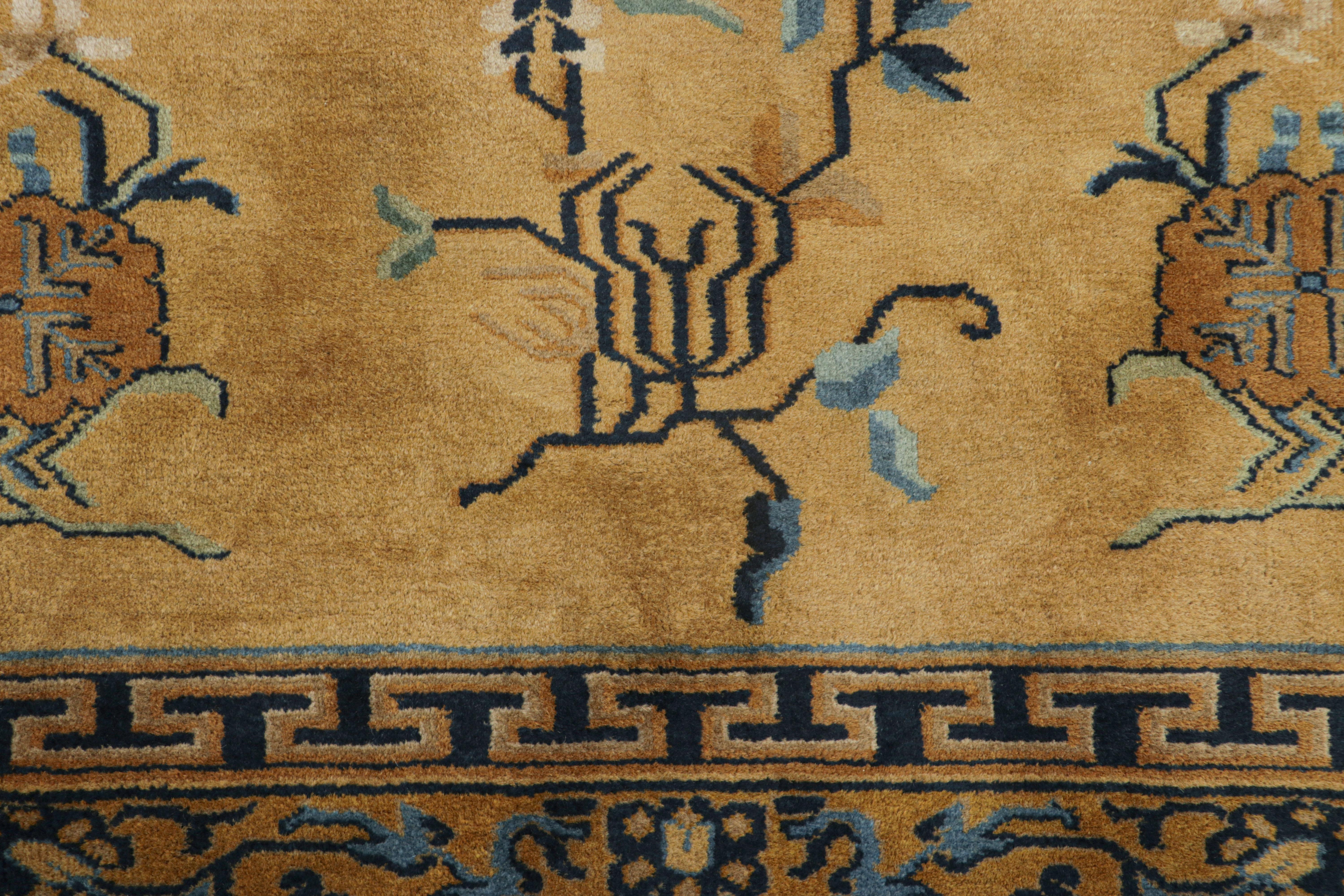 Persian Antique Samarkand Rug in Gold with Floral Pattern and Pictorials - Rug and Kilim For Sale