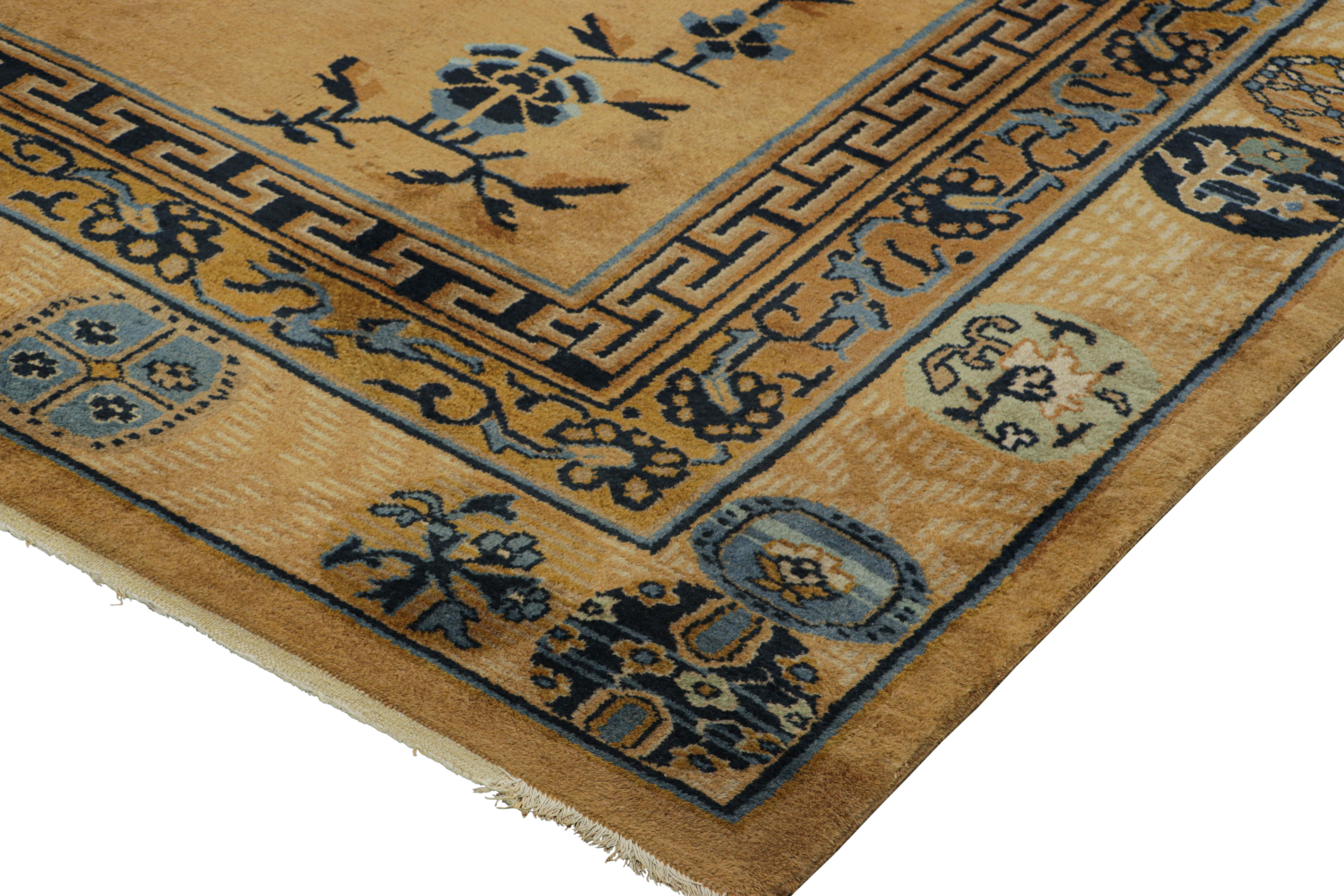 Mid-20th Century Antique Samarkand Rug in Gold with Floral Pattern and Pictorials - Rug and Kilim For Sale
