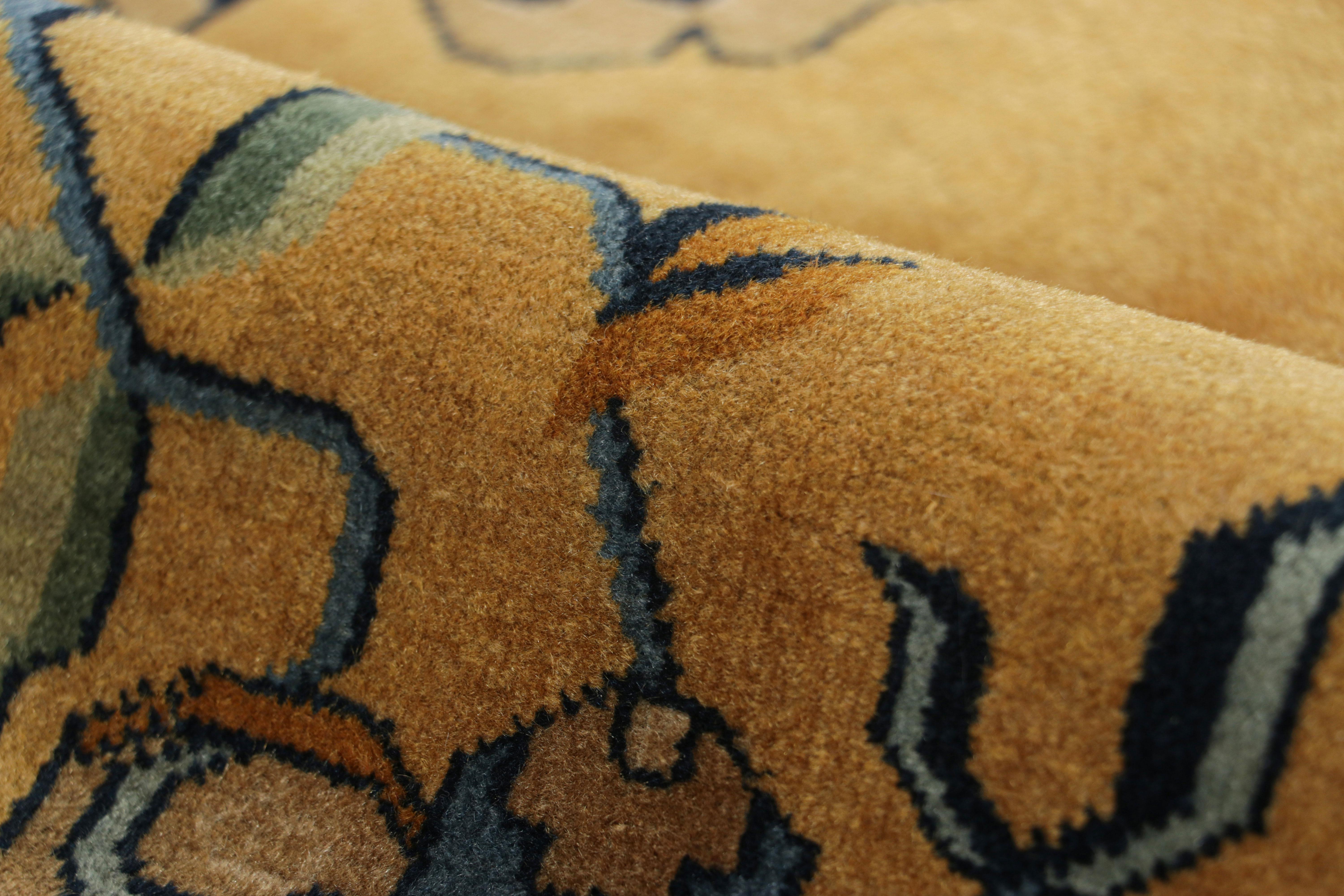 Antique Samarkand Rug in Gold with Floral Pattern and Pictorials - Rug and Kilim For Sale 1