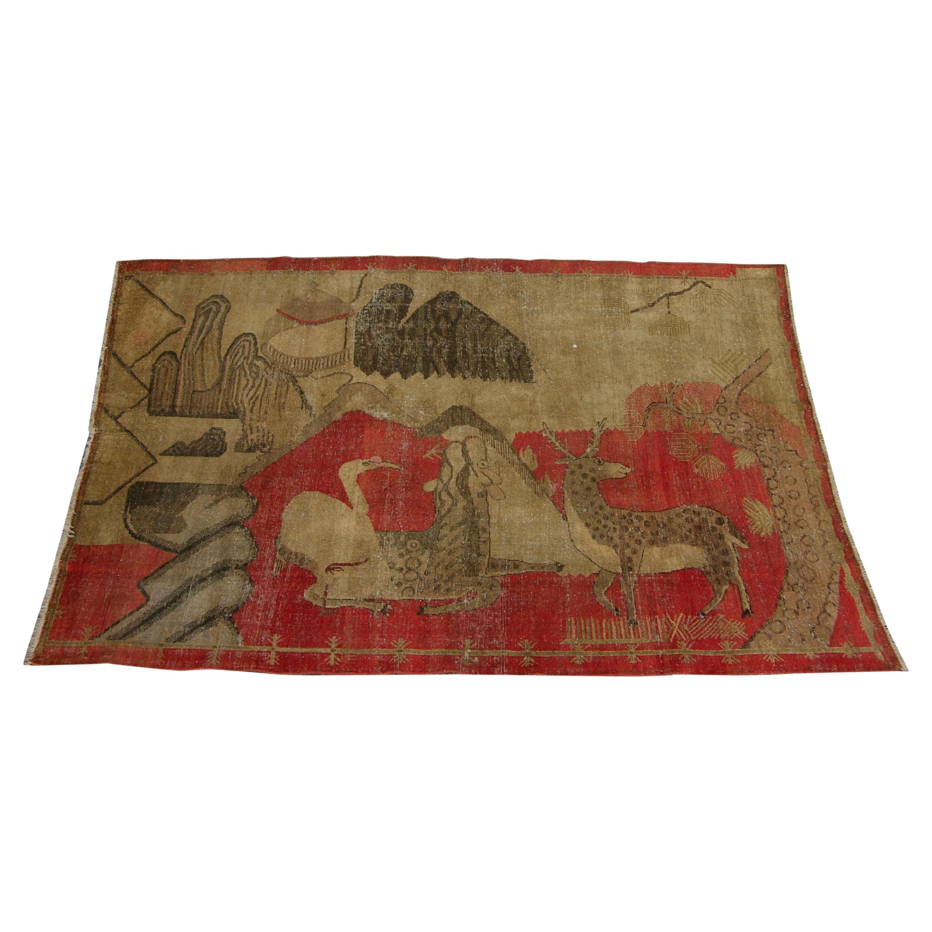 Antique Samarkand Rug with Animal Print Design For Sale