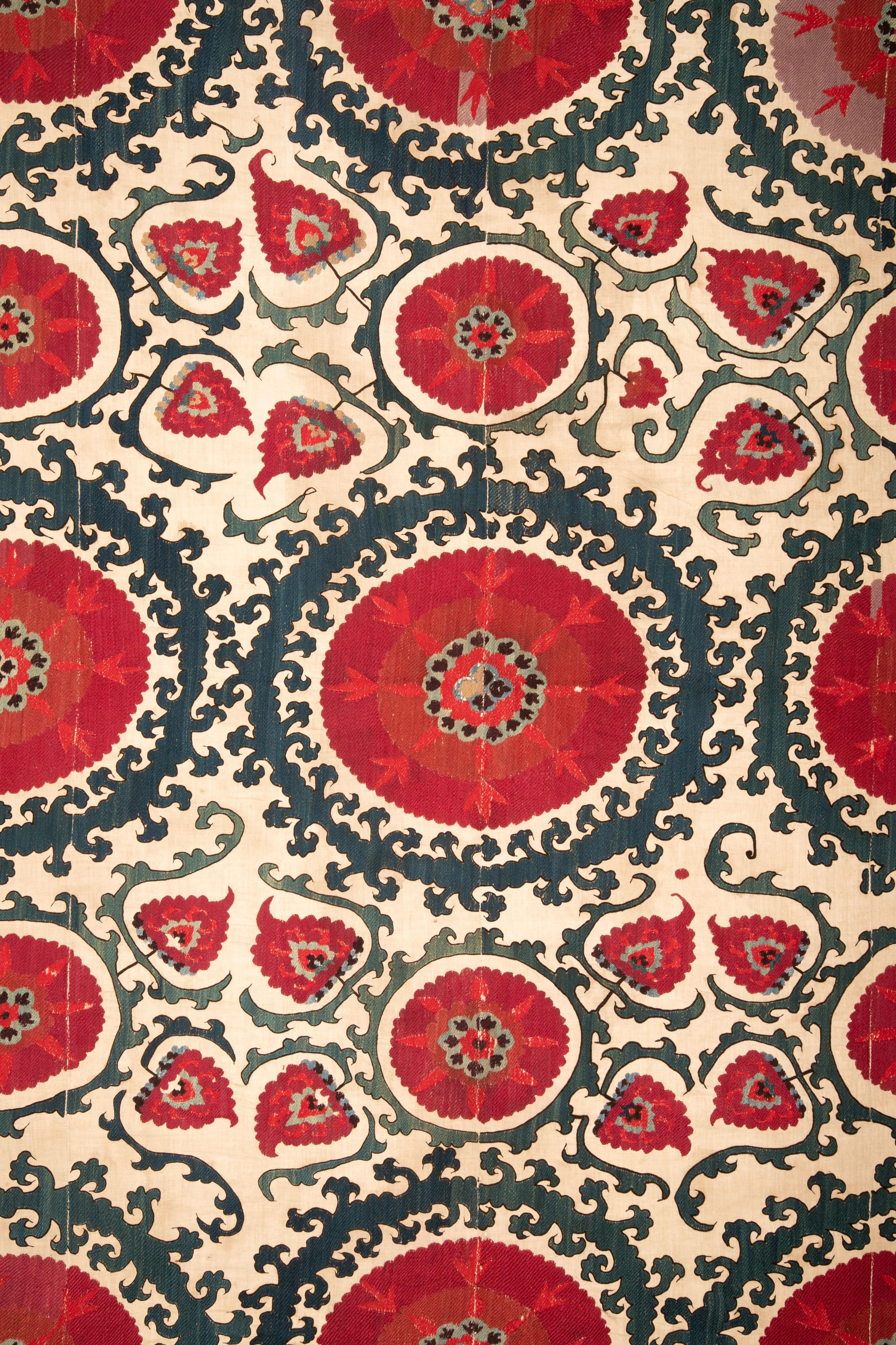 Embroidered Antique Samarkand Suzani, Uzbekistan, Central Asia, 19th Century For Sale