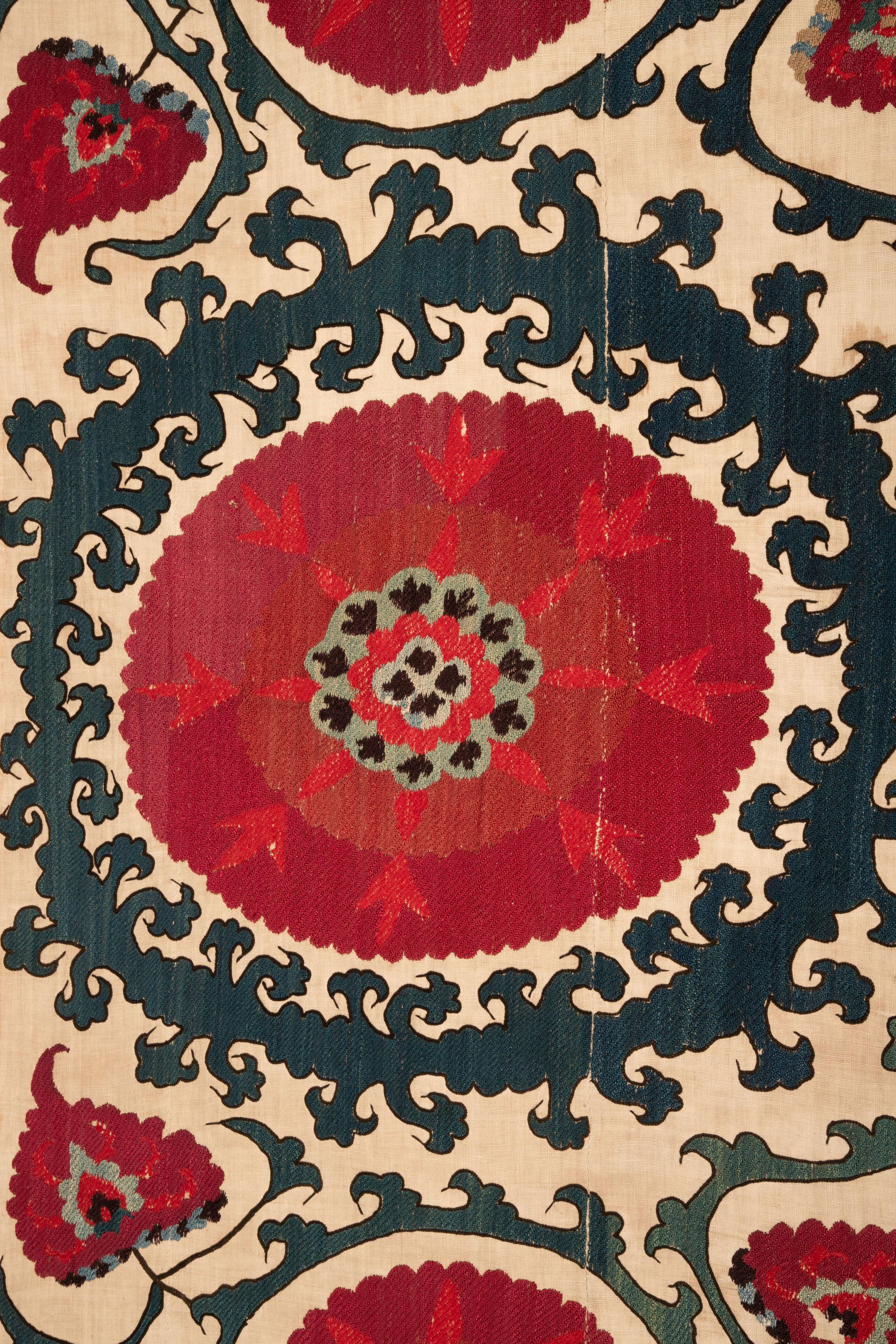 Silk Antique Samarkand Suzani, Uzbekistan, Central Asia, 19th Century For Sale