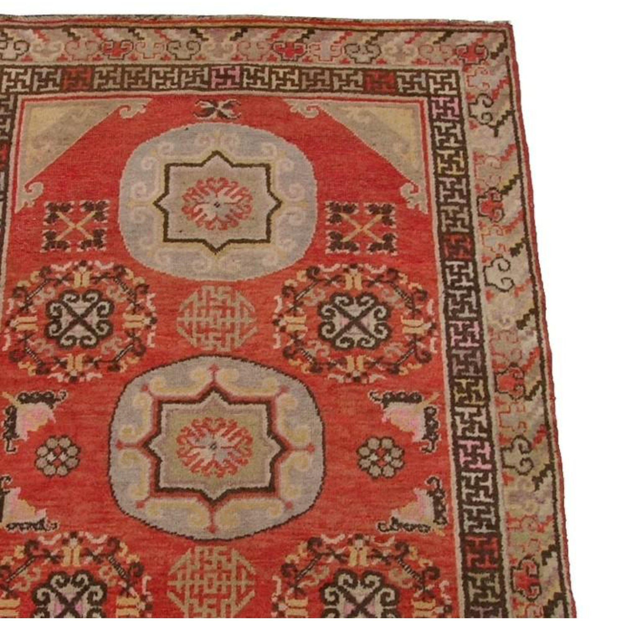 Antique Samarkand Tribe Rug 7'5'' X 4'1'', authentic and vintage design, wool on cotton foundation