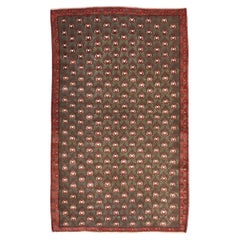 Alfombra antigua de lana de Samarcanda Motivo rojo y verde oliva  4'10''x7'11''