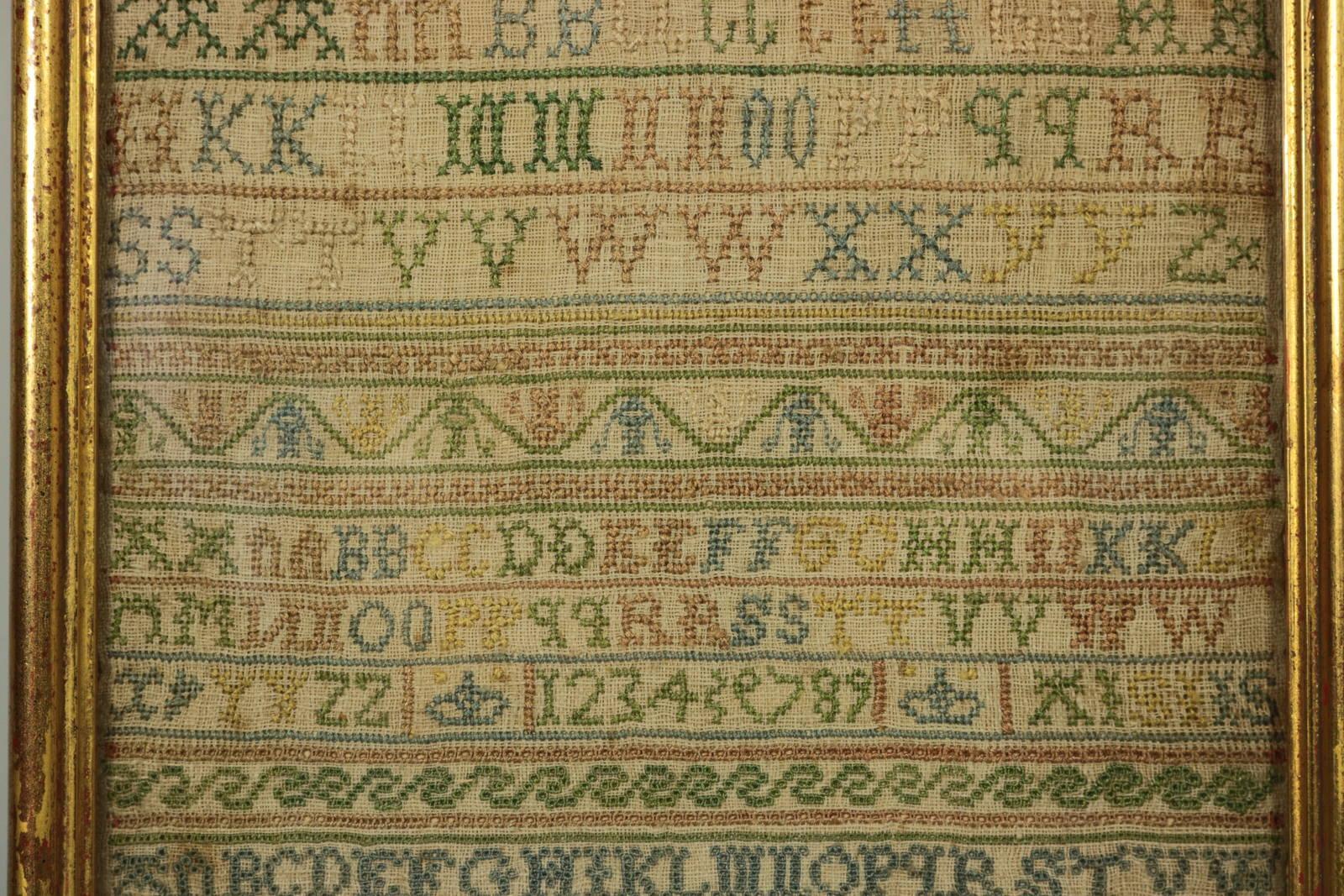 Folk Art Antique Sampler, 1721 Alphabet Sampler by Judeth Skinner