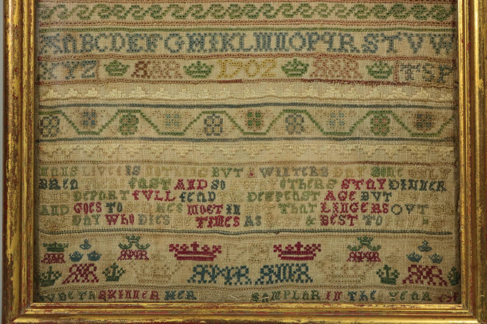 British Antique Sampler, 1721 Alphabet Sampler by Judeth Skinner