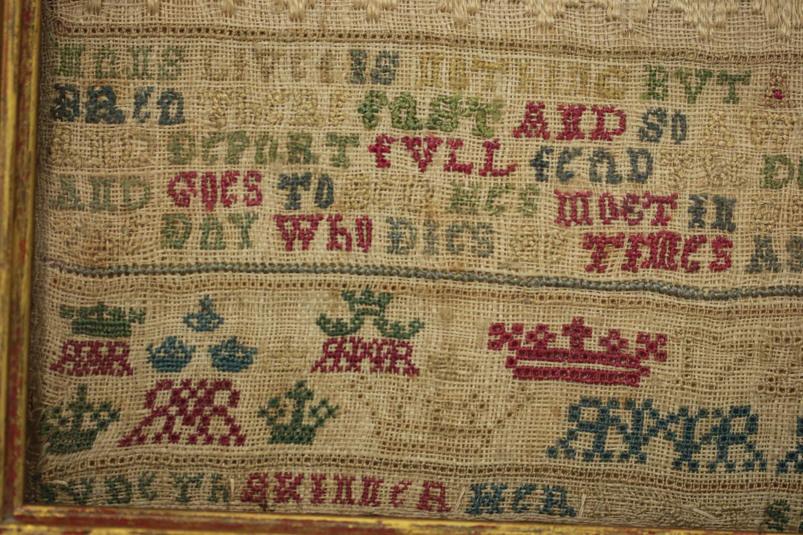 Antique Sampler, 1721 Alphabet Sampler by Judeth Skinner In Good Condition In Chelmsford, Essex