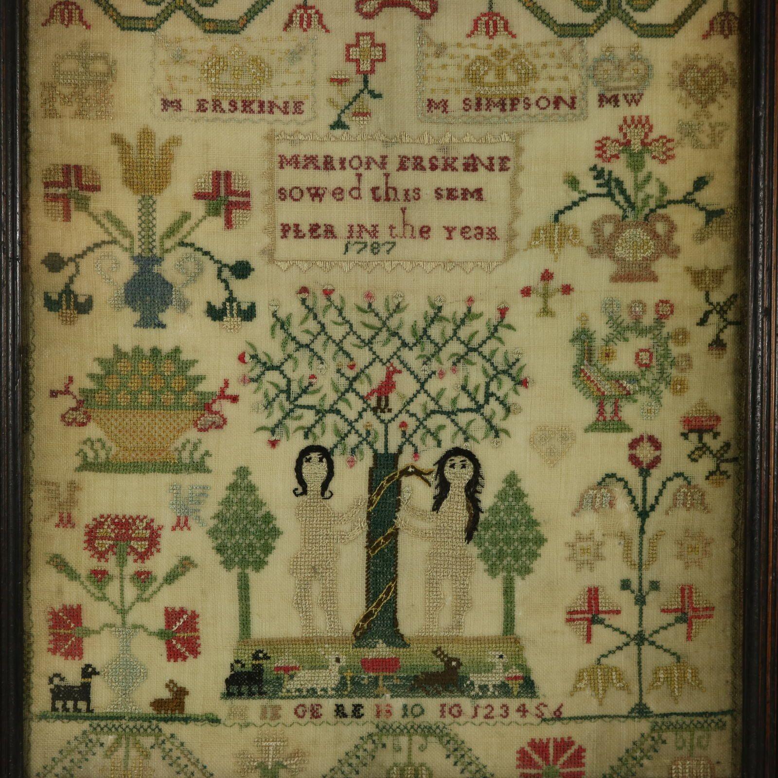 Antique Sampler, 1787, by Marion Erskine In Good Condition In Chelmsford, Essex