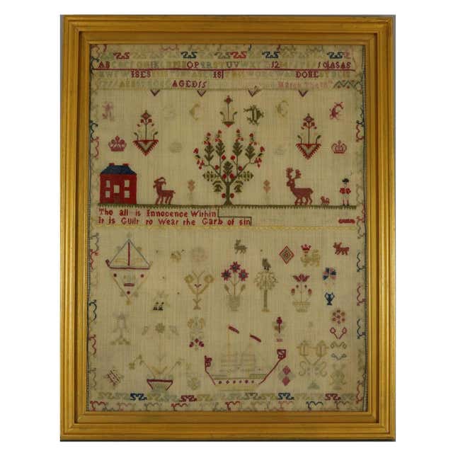 Antique Welsh Sampler with a Country House, Elizabeth Evans, 1851 For ...