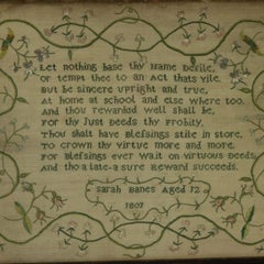 Antique Sampler, 1801, by Sarah Banes