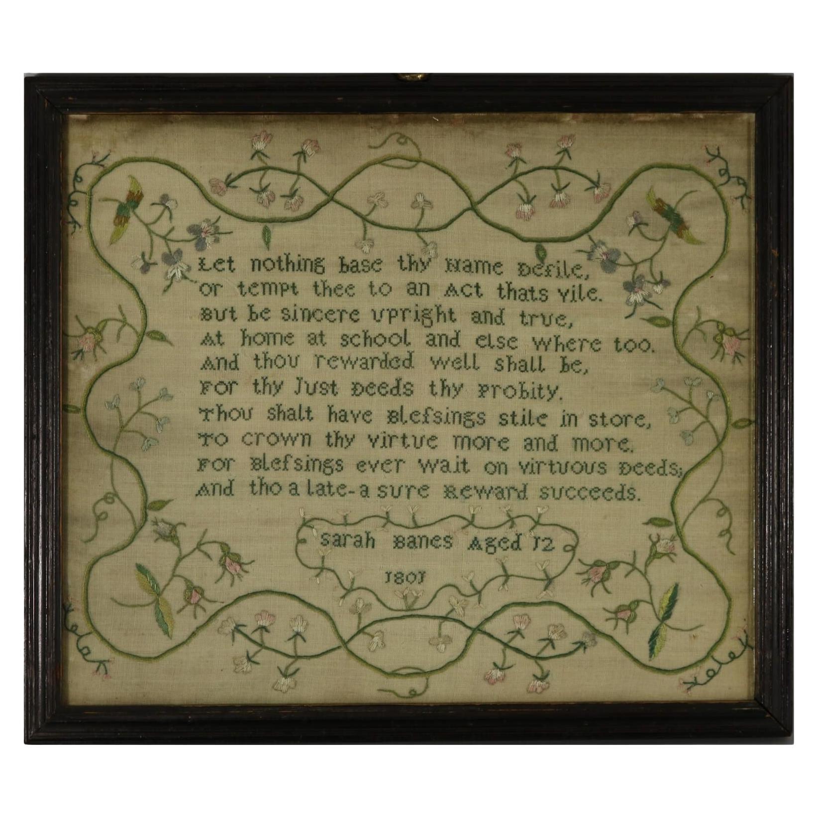 Campionario antico, 1801, di Sarah Banes in vendita