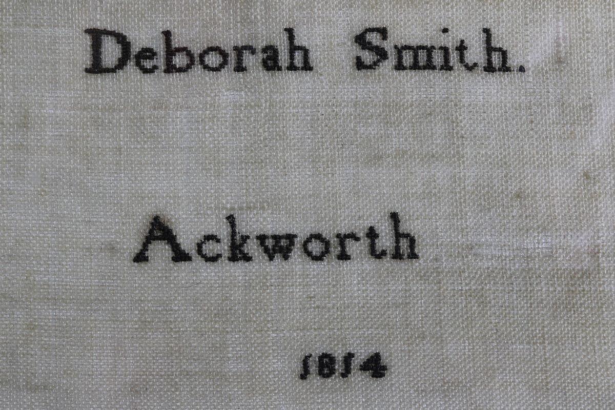 Folk Art Antique Sampler, 1814, by Deborah Smith, Ackworth School