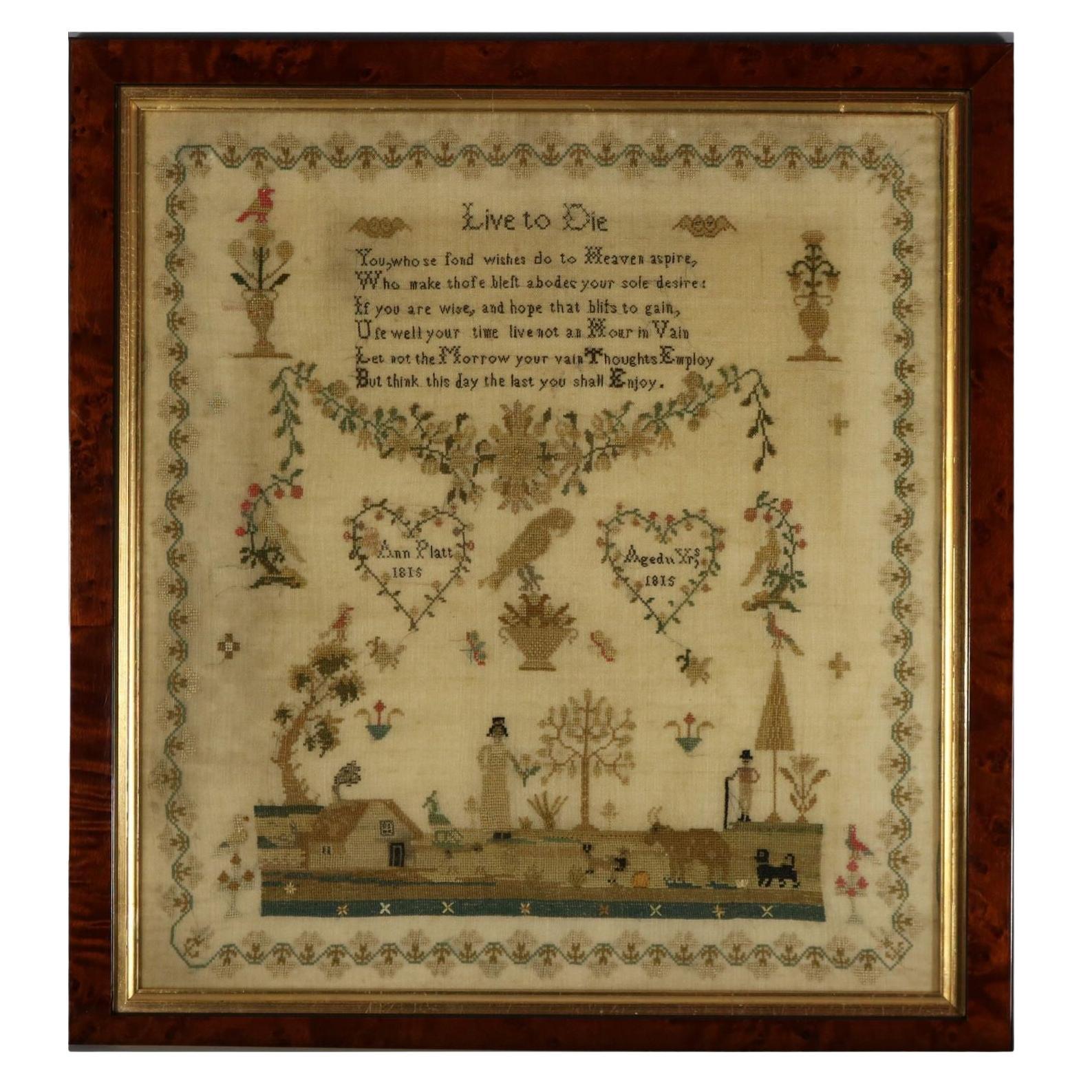 Antikes Mustertuch, 1815, von Ann Platt im Alter von 11 Jahren