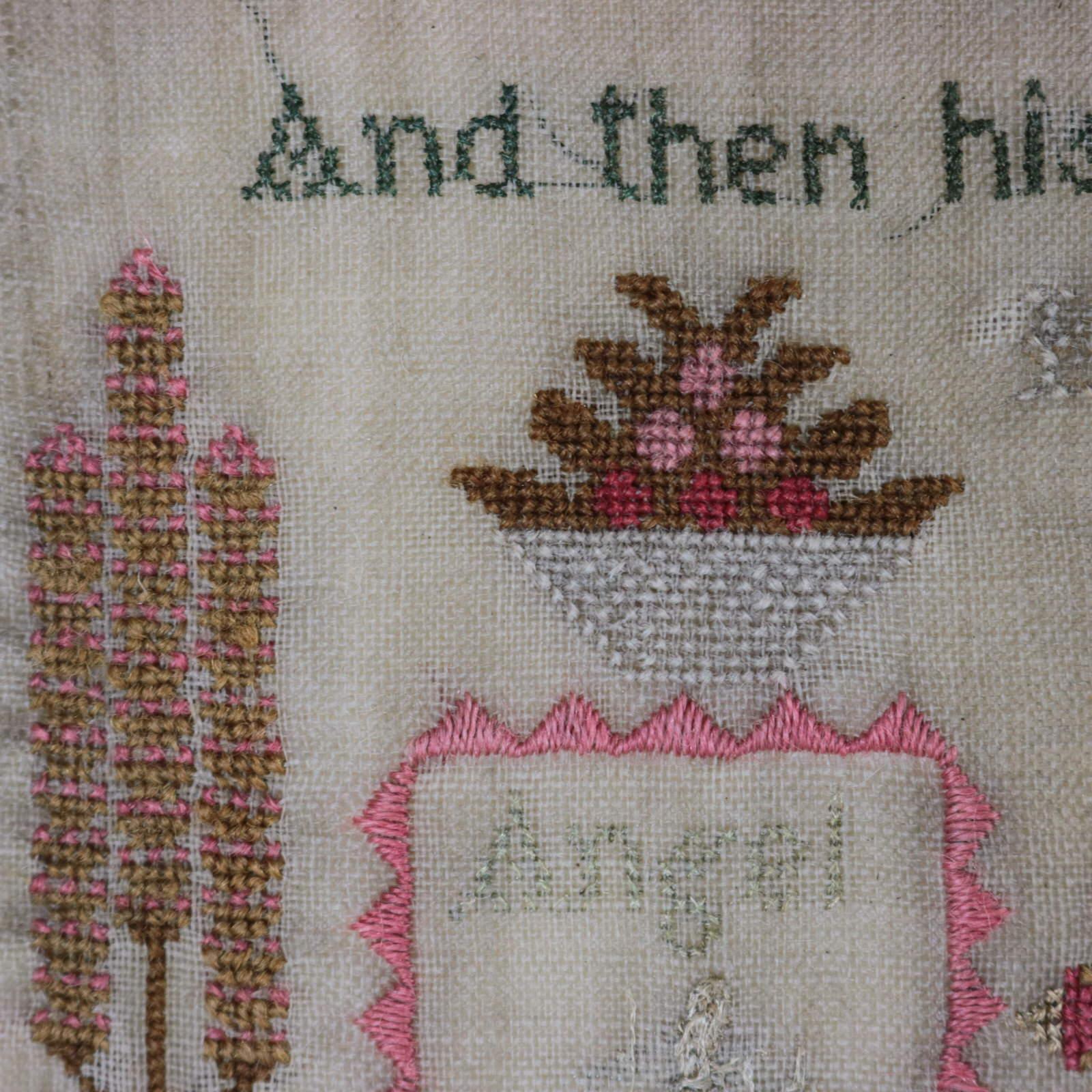Sampler antiguo, 1830, por Eliza Jones, Amistad en venta 10