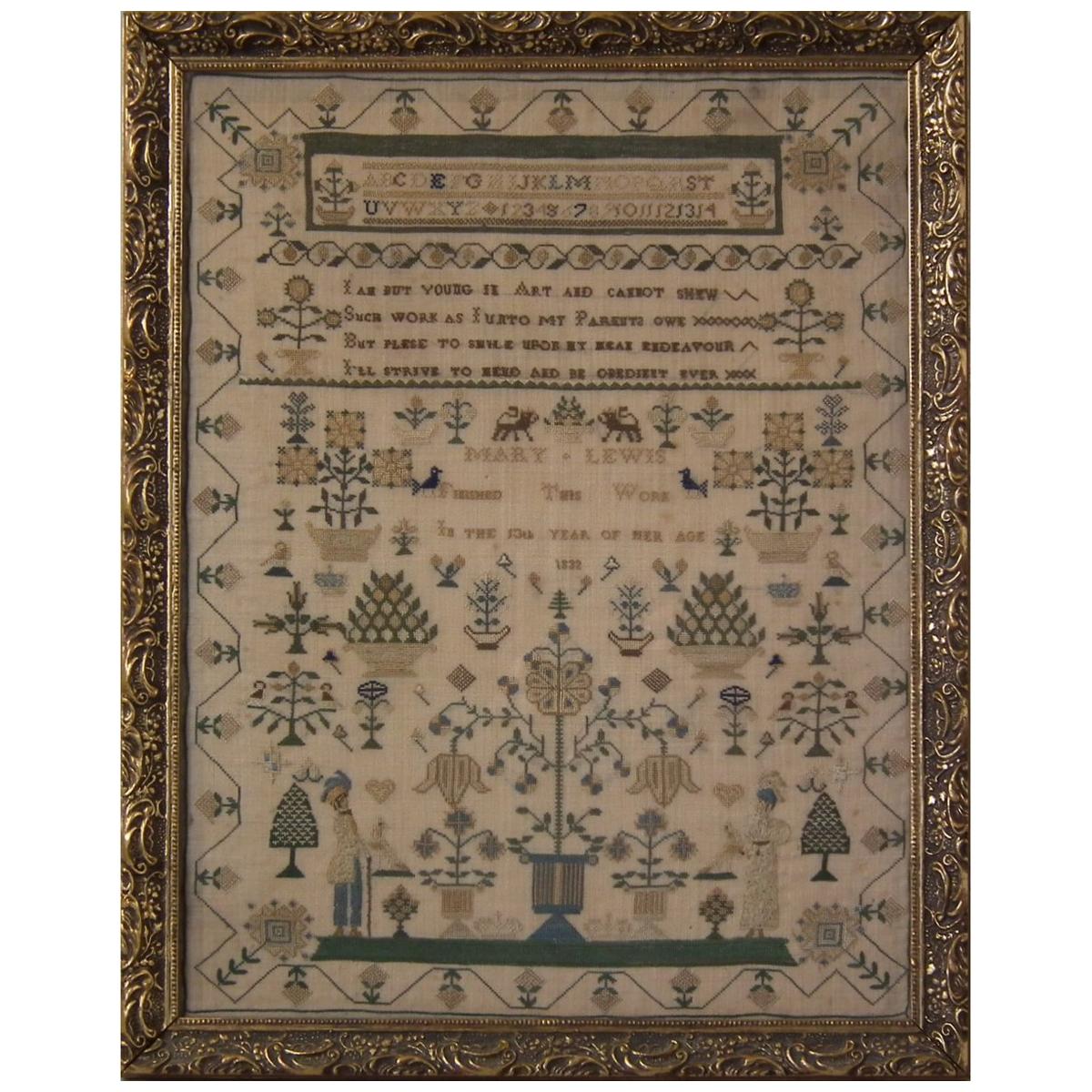 Antique Sampler, 1832 by Mary Lewis