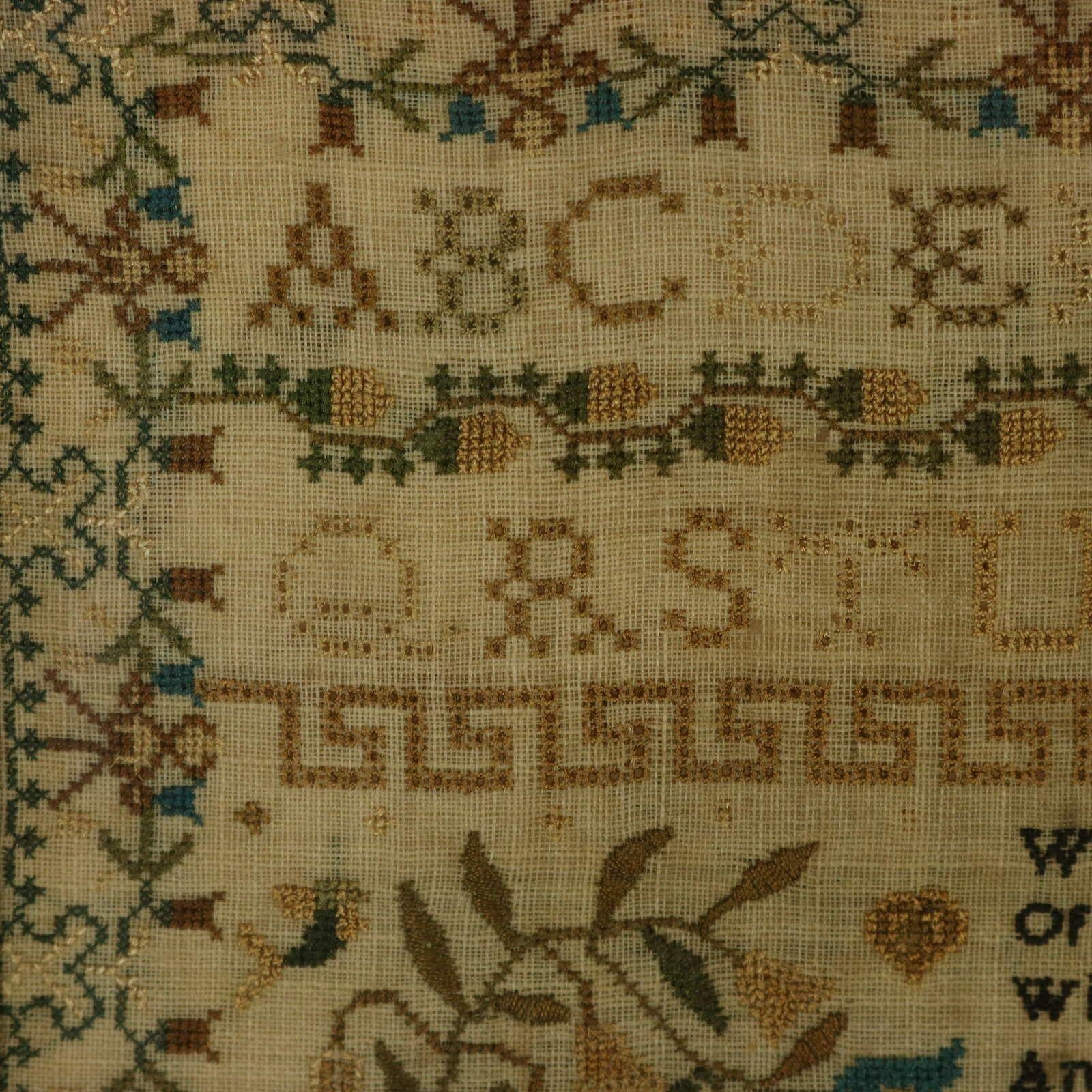 Mid-19th Century Antique Sampler, 1834, by Emma ManWaring