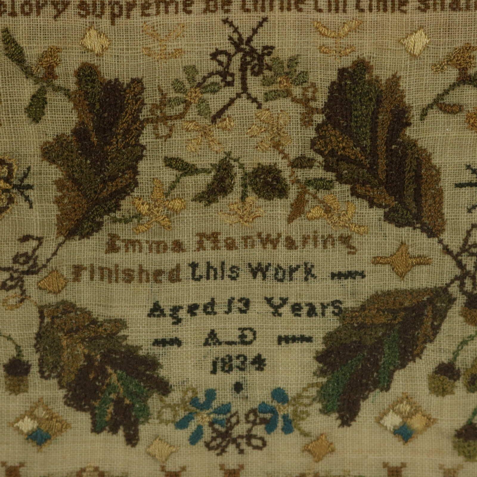 Antique Sampler, 1834, by Emma ManWaring 3