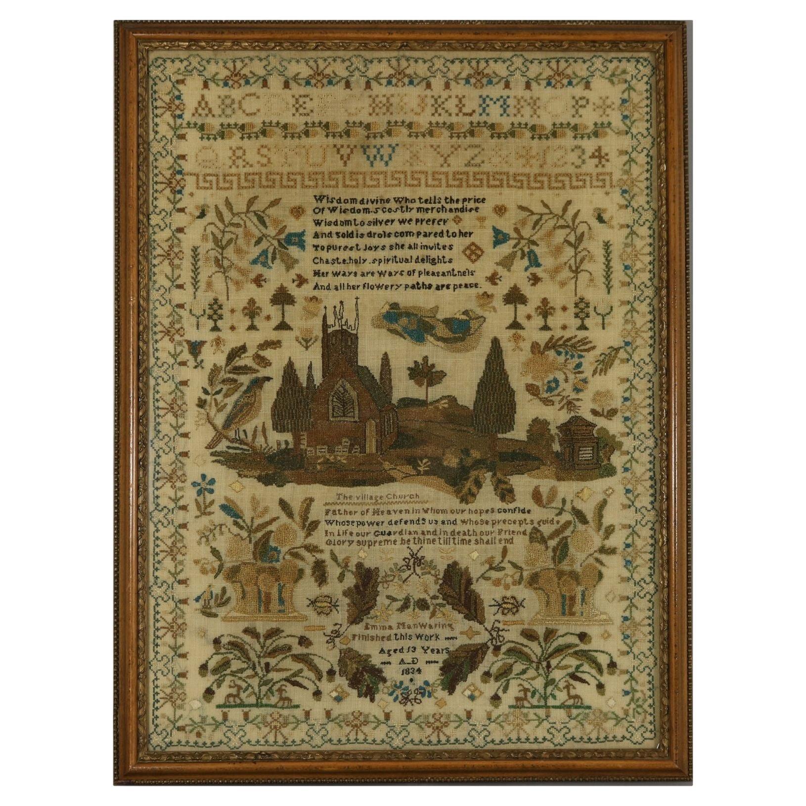 Antique Sampler, 1834, by Emma ManWaring