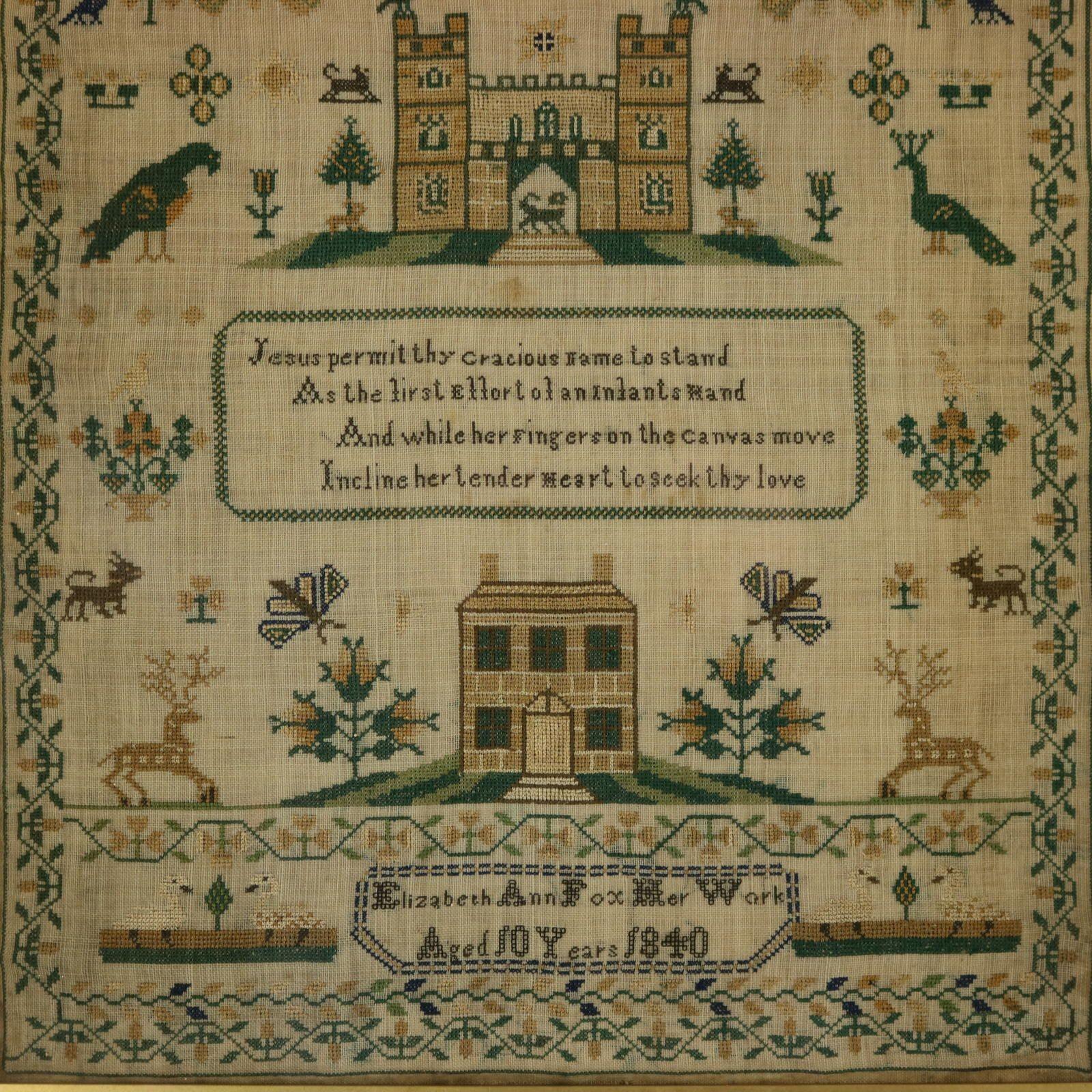 Antique Sampler, 1840, By Elizabeth Ann Fox In Good Condition For Sale In Chelmsford, Essex