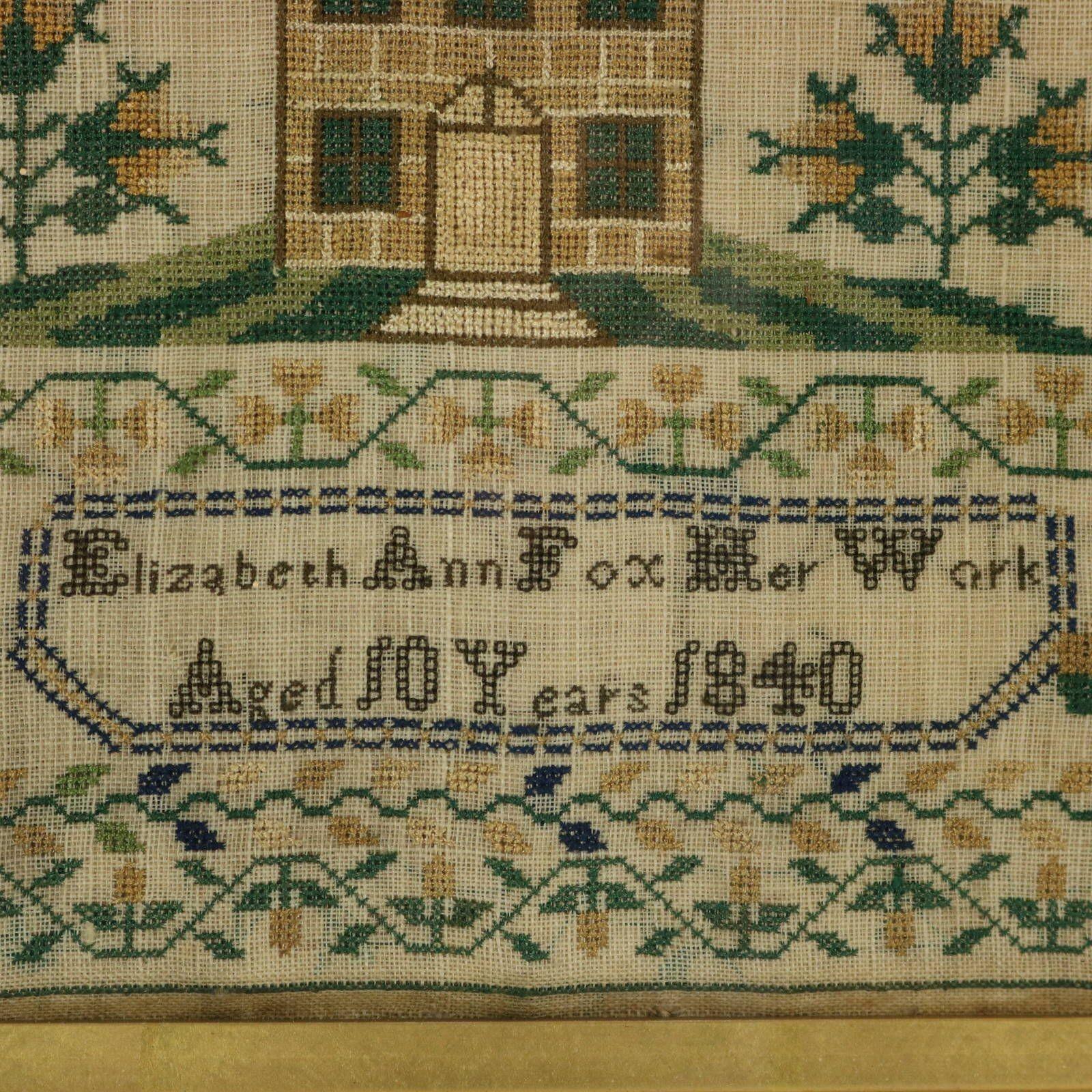 Silk Antique Sampler, 1840, By Elizabeth Ann Fox For Sale