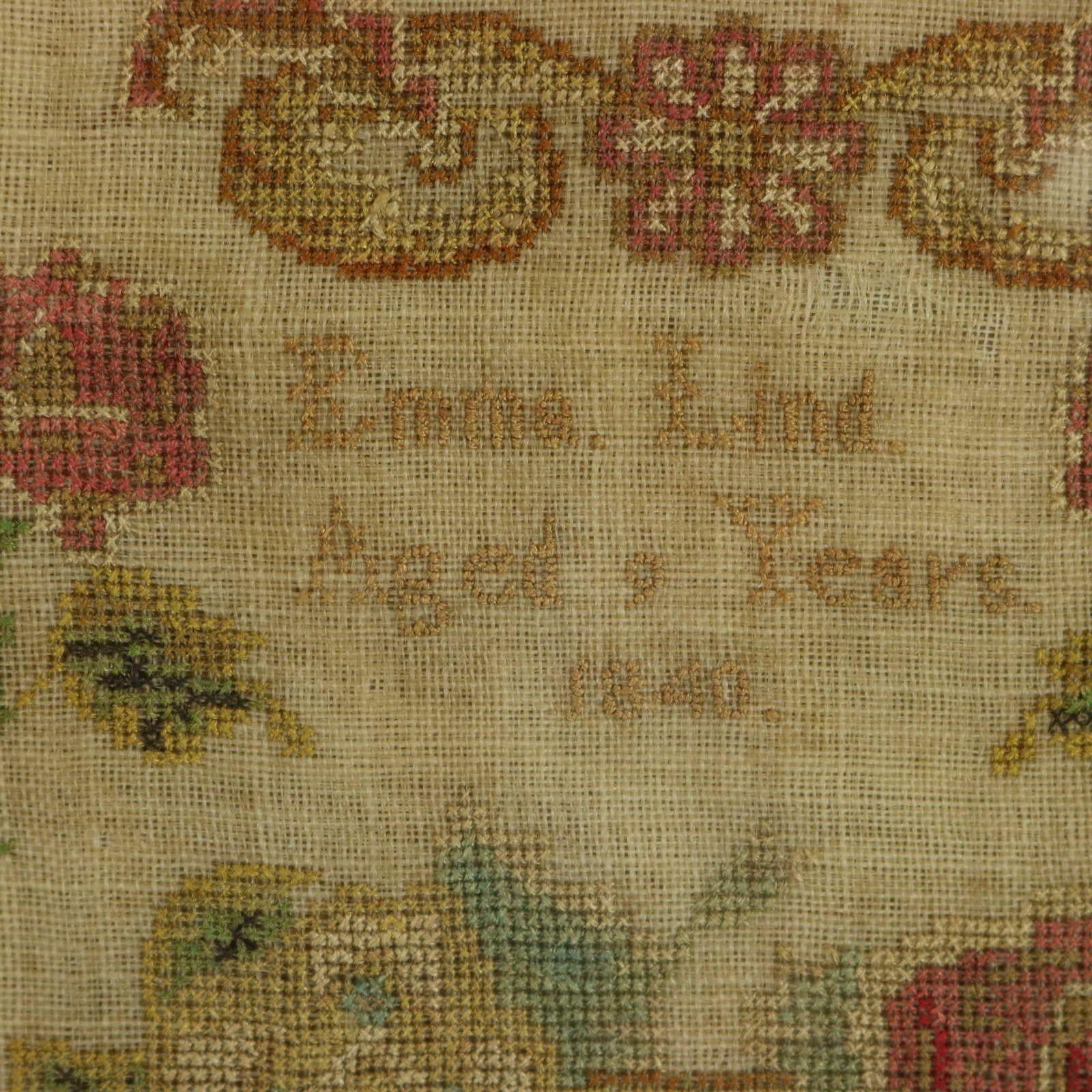 Mid-19th Century Antique Sampler, 1840, by Emma Lind For Sale
