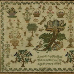 Broderie d'apprentissage ancienne, 1842, réalisée par Ann Minter à l'âge de 8 ans